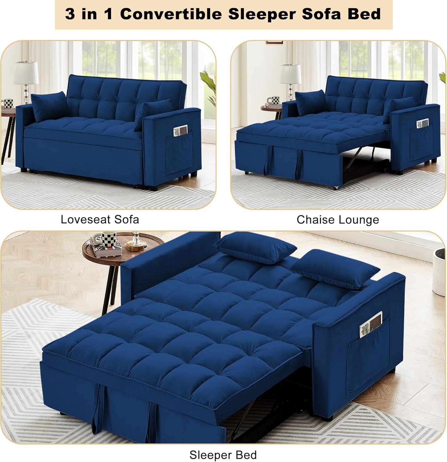 Ouyessir Convertible Sofa Bed with Pull Out Sofa Bed,55" Loveseat Sleeper Sofa Couch with Side Pockets and Pillows,Chaise Lounge Sofa for Living Room Bedroom Guest Room