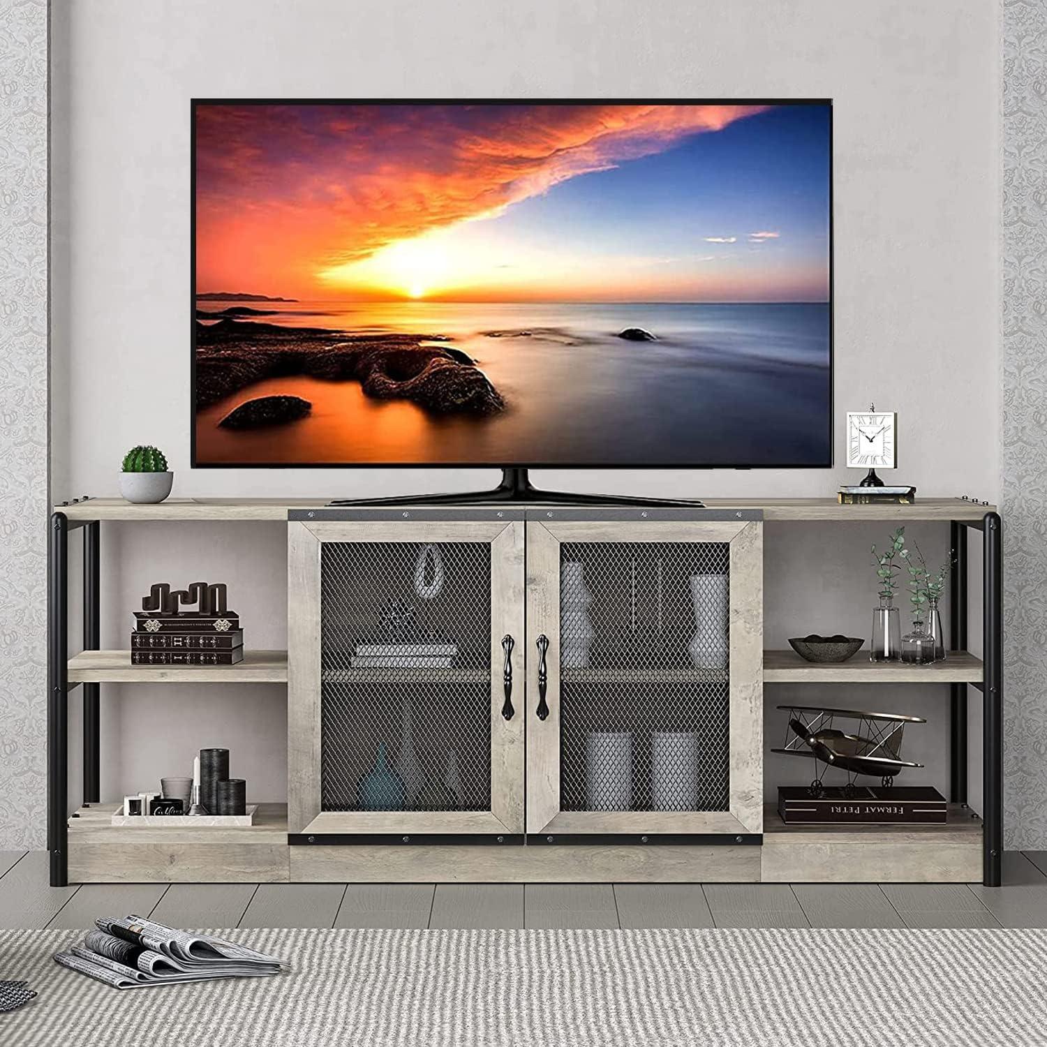 TV Stand Farmhouse Entertainment Center with Double Mesh Door Industrial TV Console Table with Storage Shelves for Televisions up to 65 inch