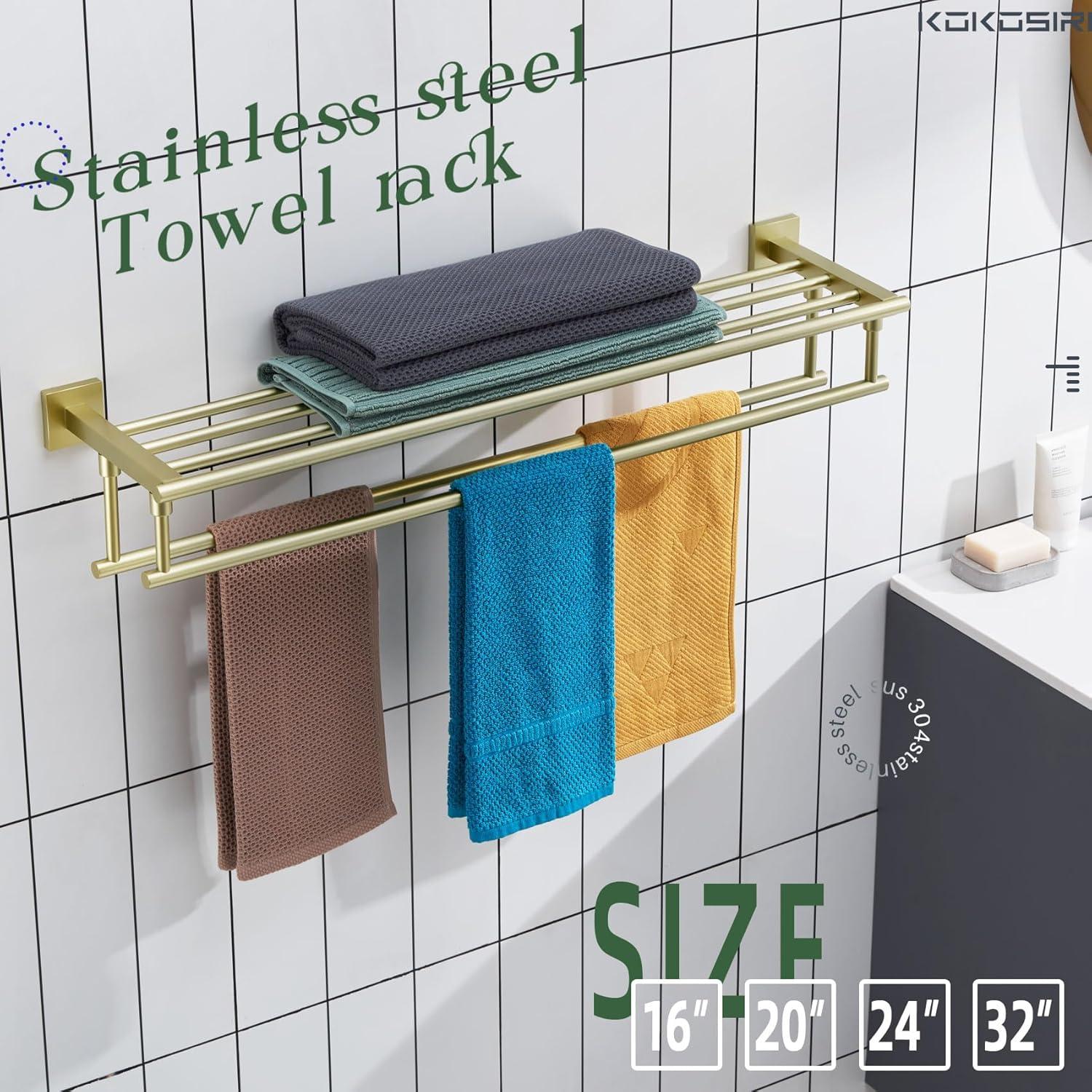 32" Wall Mounted Stainless Steel Double Towel Bar Towel Rack