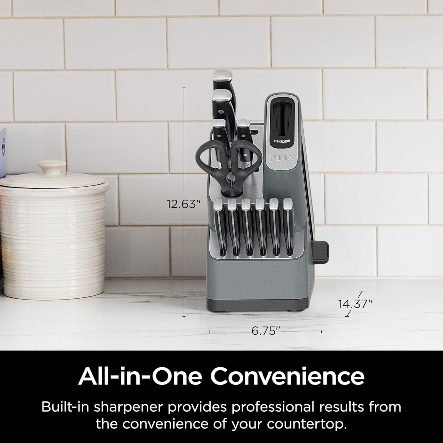 Ninja Ninja® Foodi® NeverDull Premium Knife System, 14-Piece Knife Block Set with Built-in Sharpener, Stainless Steel Knives, Black