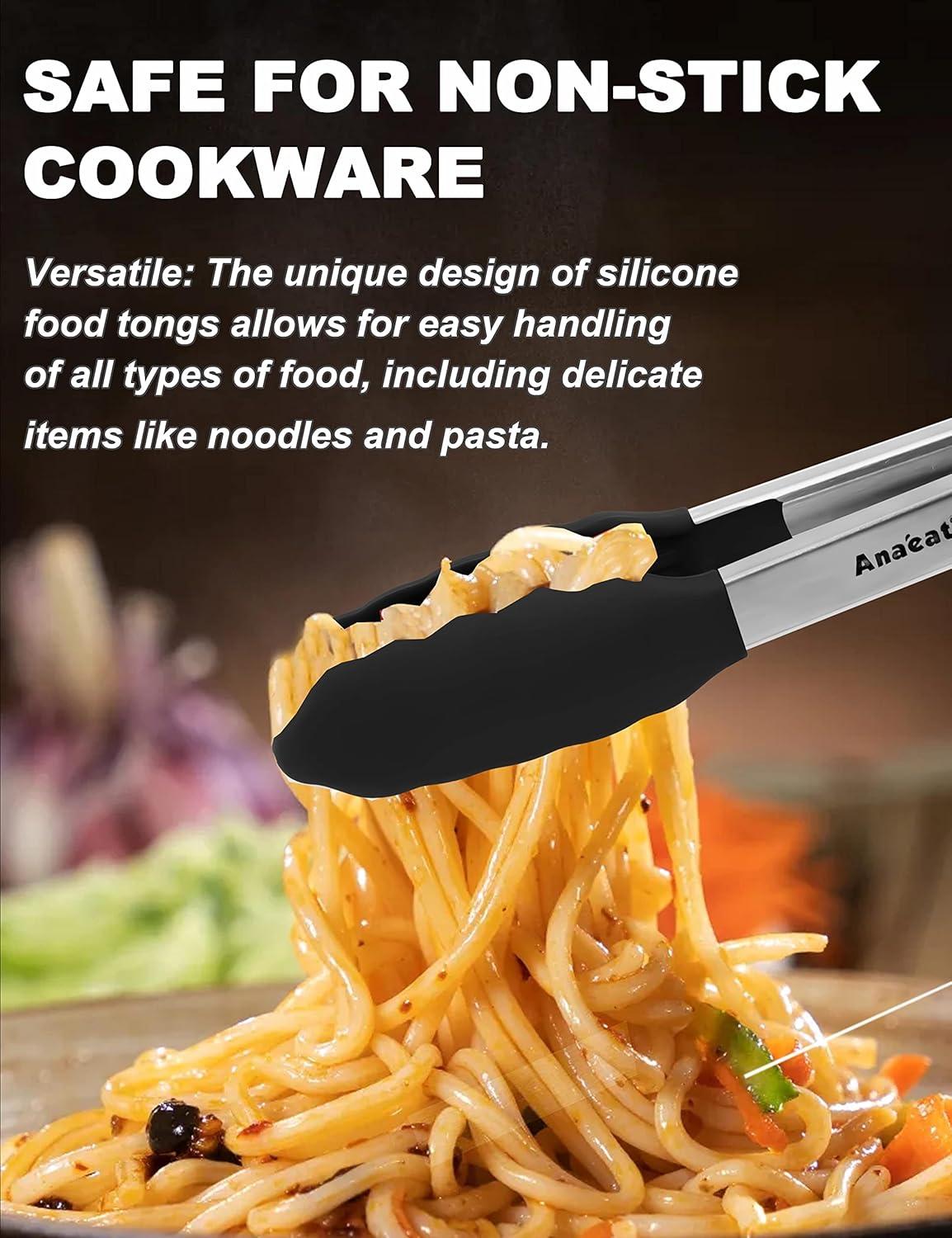 Unique Bargains Kitchen Stainless Steel Cooking Set Silicone Tongs