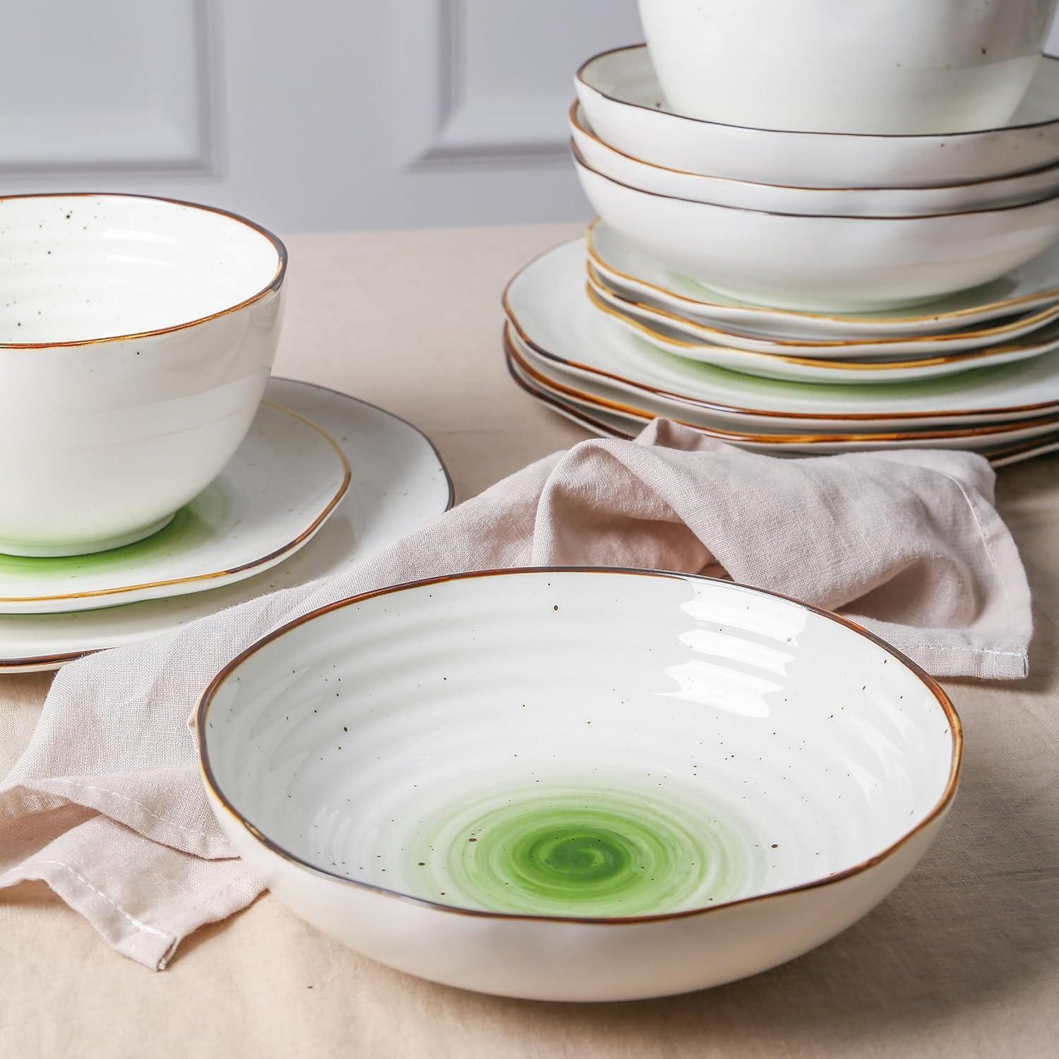 Christian Siriano Luma 32-Piece Dinnerware Set Porcelain, Service for 8, Green
