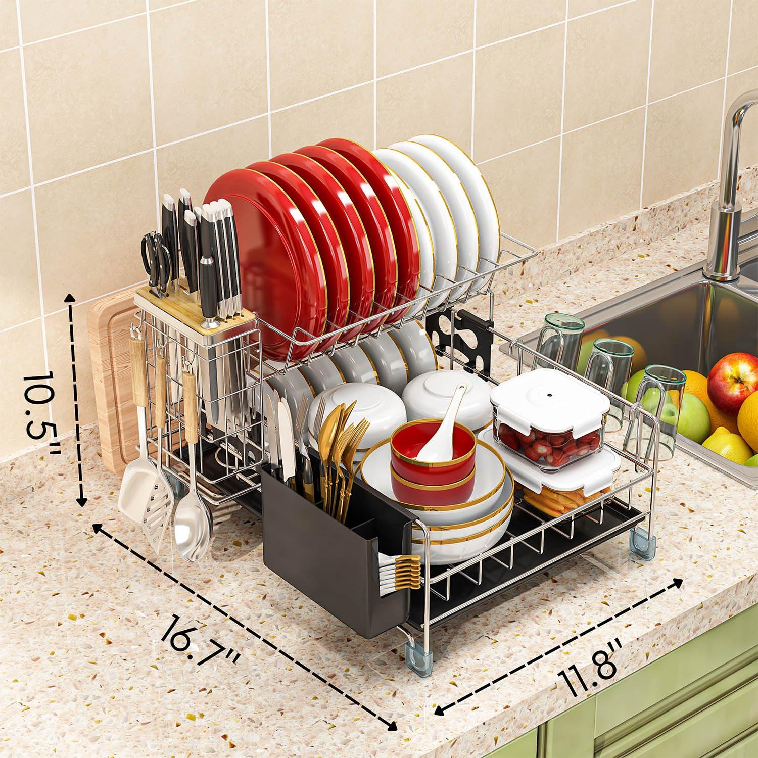NIERBO Large Capacity 2-Tier Stainless Steel Dish Drying Rack With Rustproof Finish | Wayfair