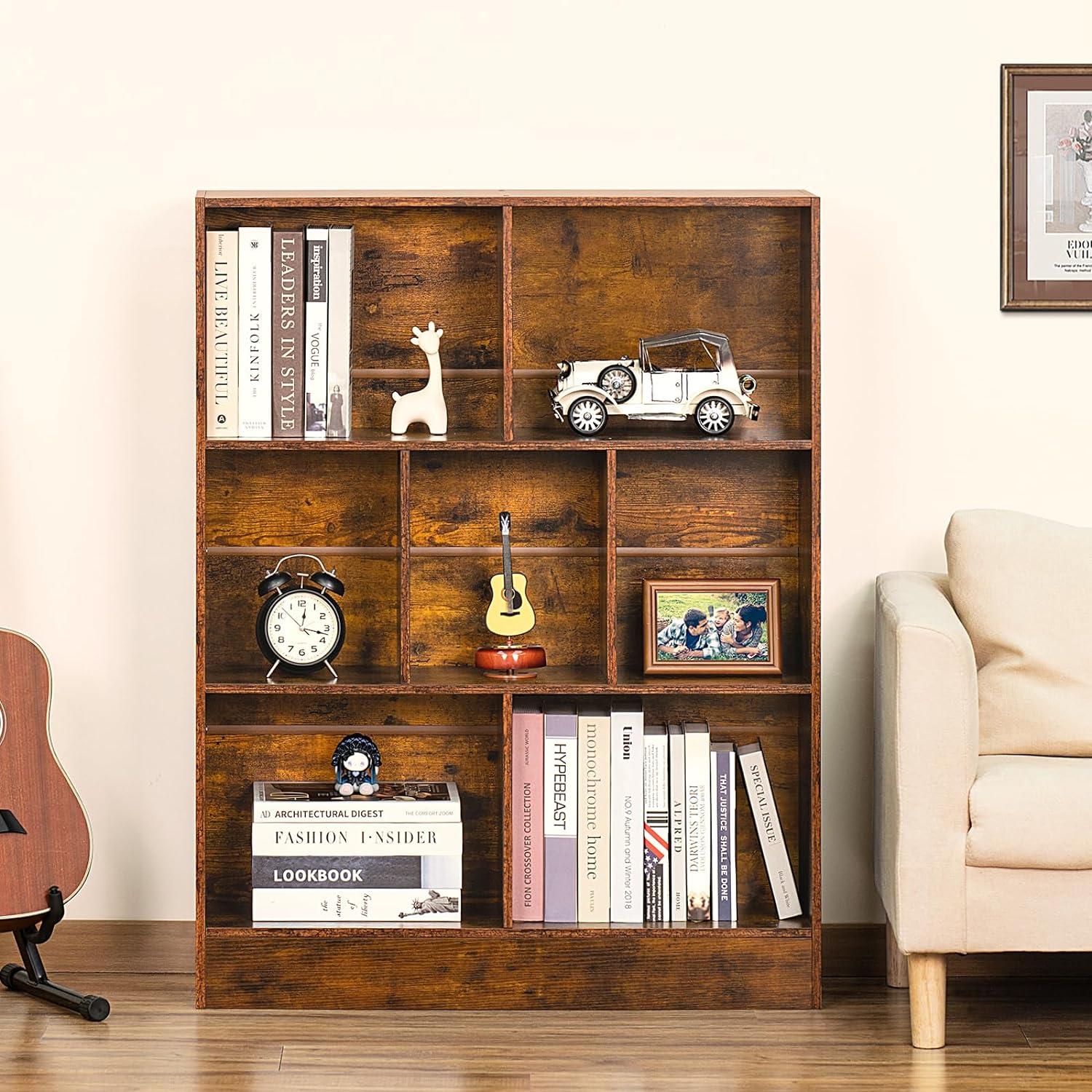 Retro Brown 3-Tier Cube Bookshelf with Glossy Finish