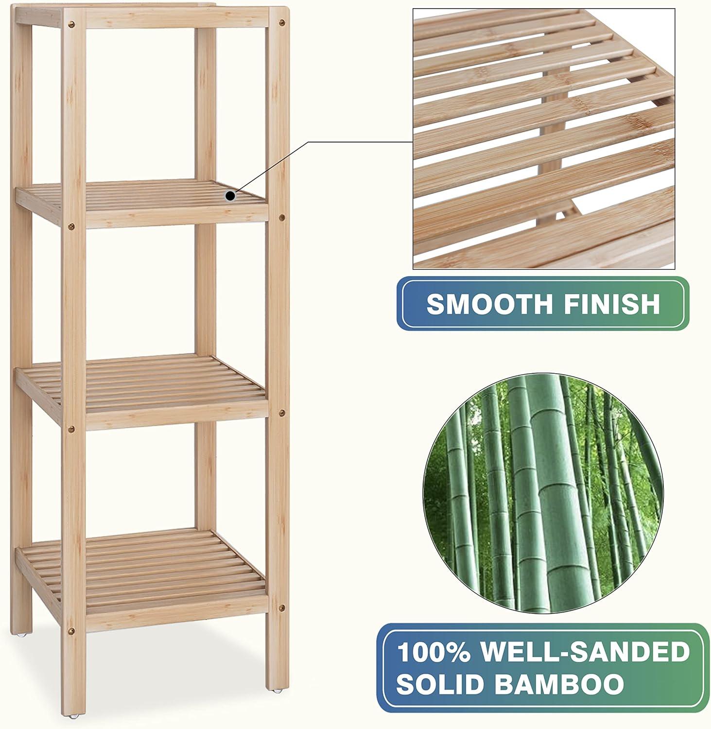 Natural Bamboo 4-Tier Floor Mount Shelf for Entryway and Bathroom