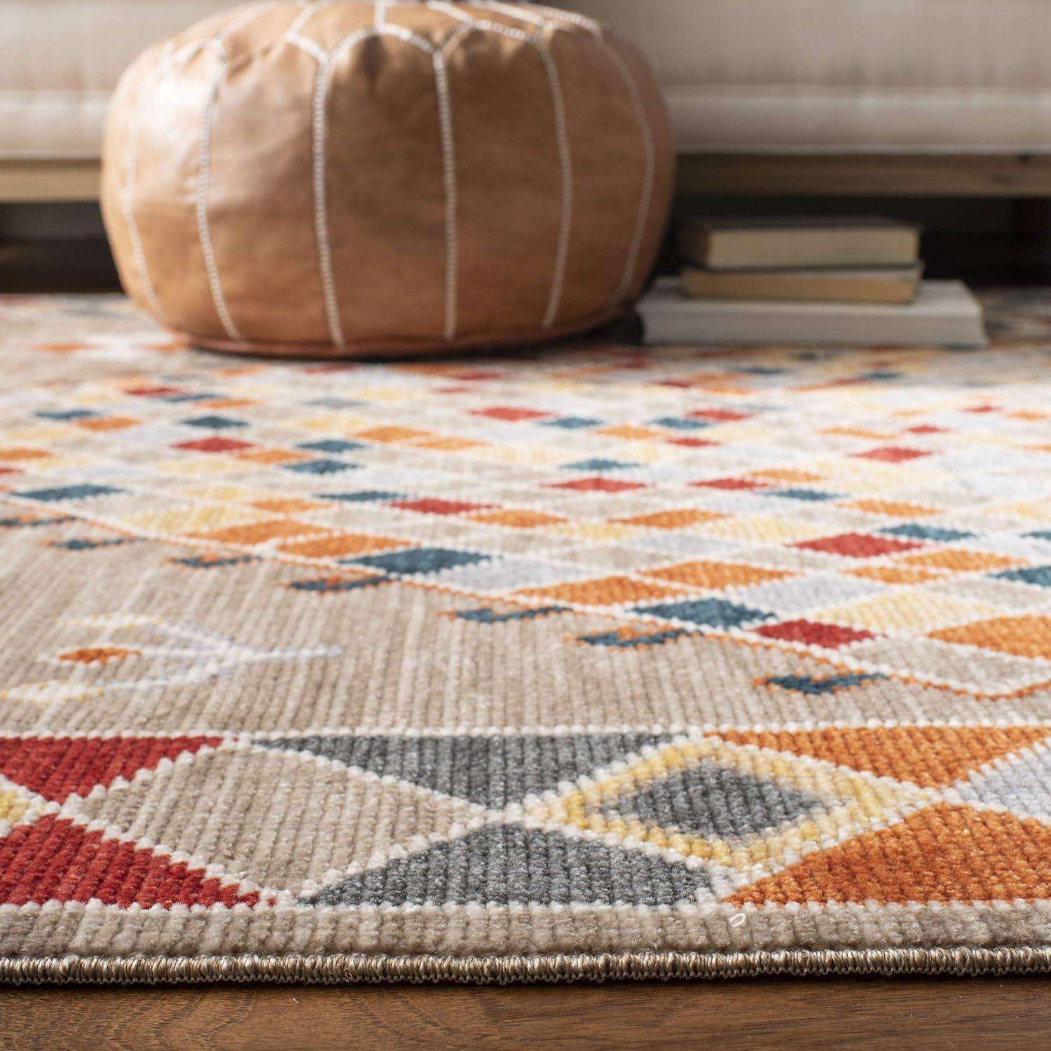 Farmhouse FMH852 Power Loomed Indoor Area Rug - Taupe/Navy - 5'1"x7'3" - Safavieh