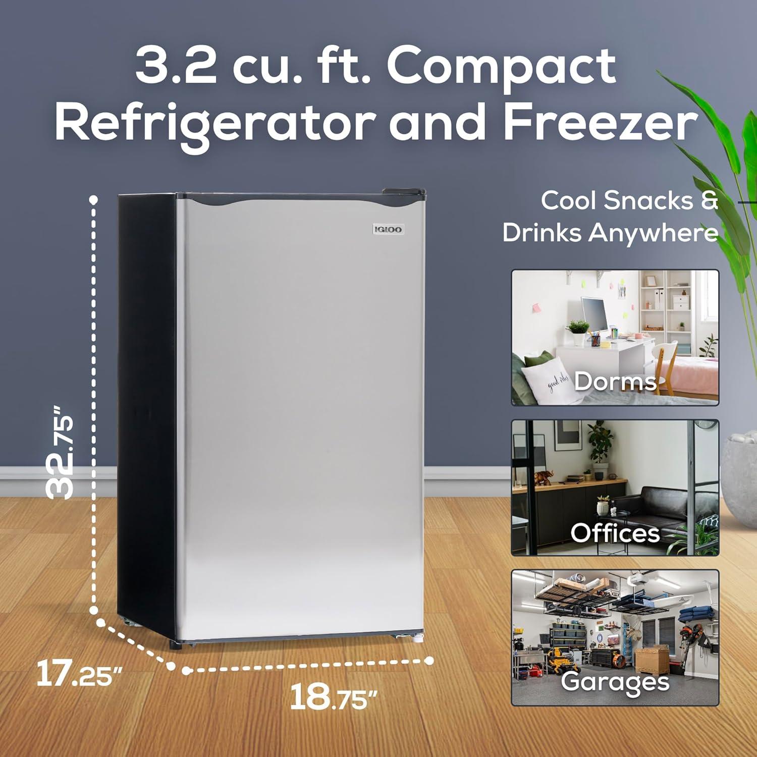 Igloo Igloo 3.2 Cubic Feet Freestanding Mini Fridge with Freezer