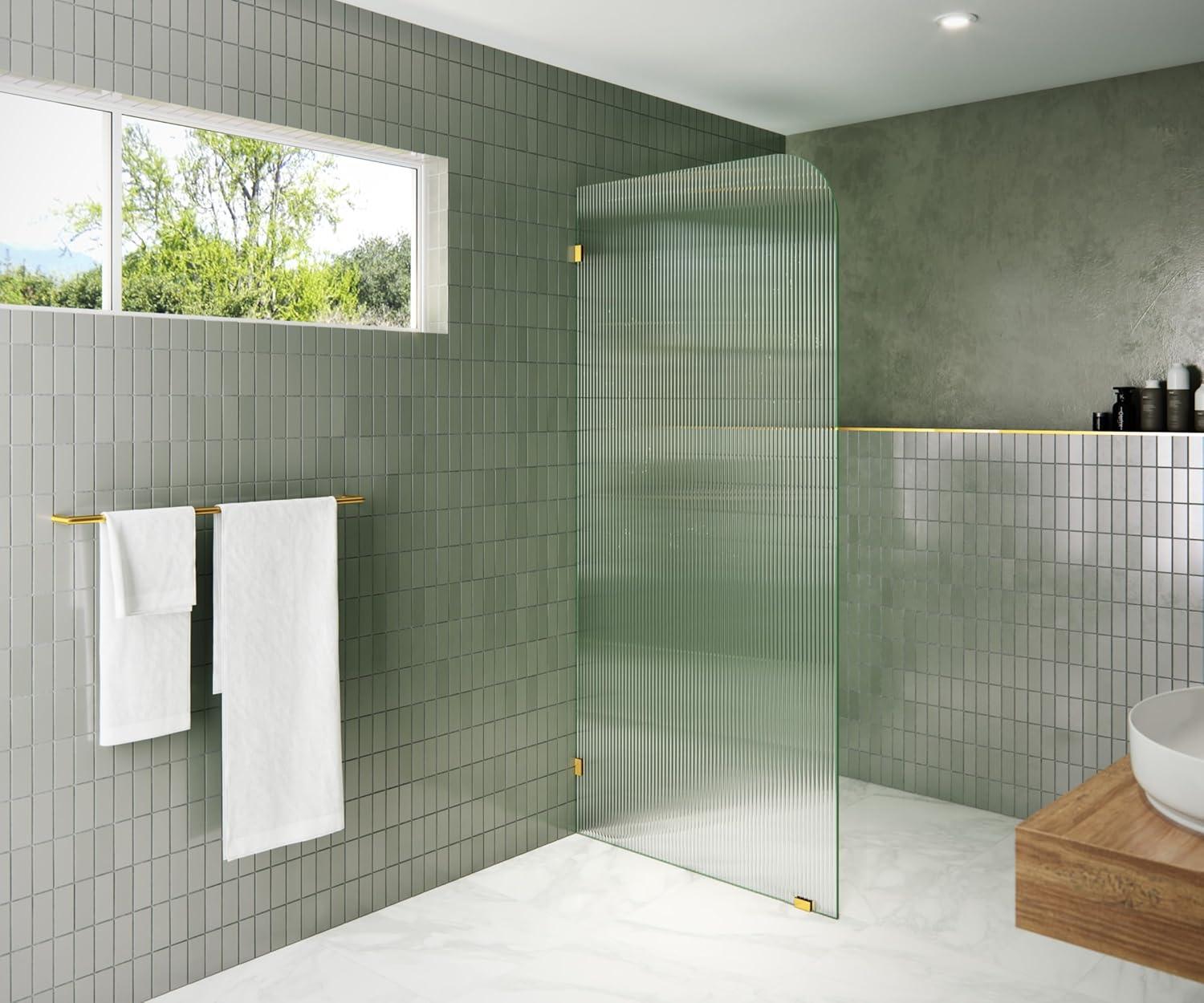 Glass Warehouse  36" x 78" Frameless Shower Door - Single Fixed Panel Fluted Frosted Radius Matte Black 36 Inch - Left Matte