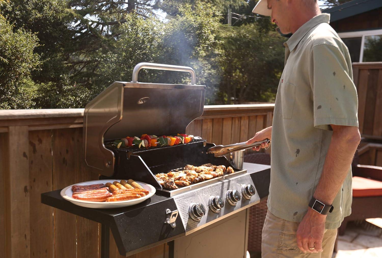 Stainless Steel Four-Burner Propane Gas Grill with Warming Rack