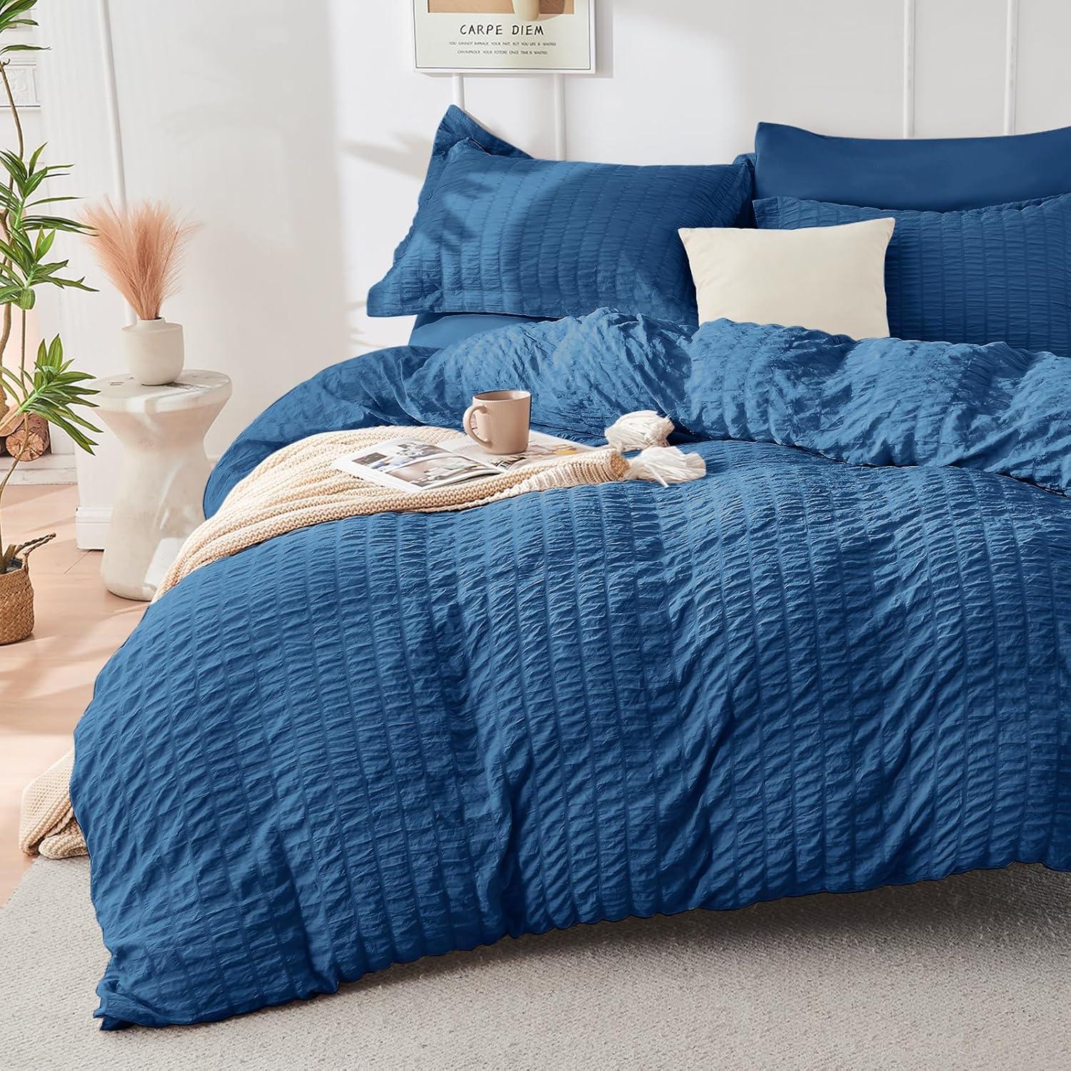 Teal King Microfiber Seersucker 7-Piece Bed in a Bag Set