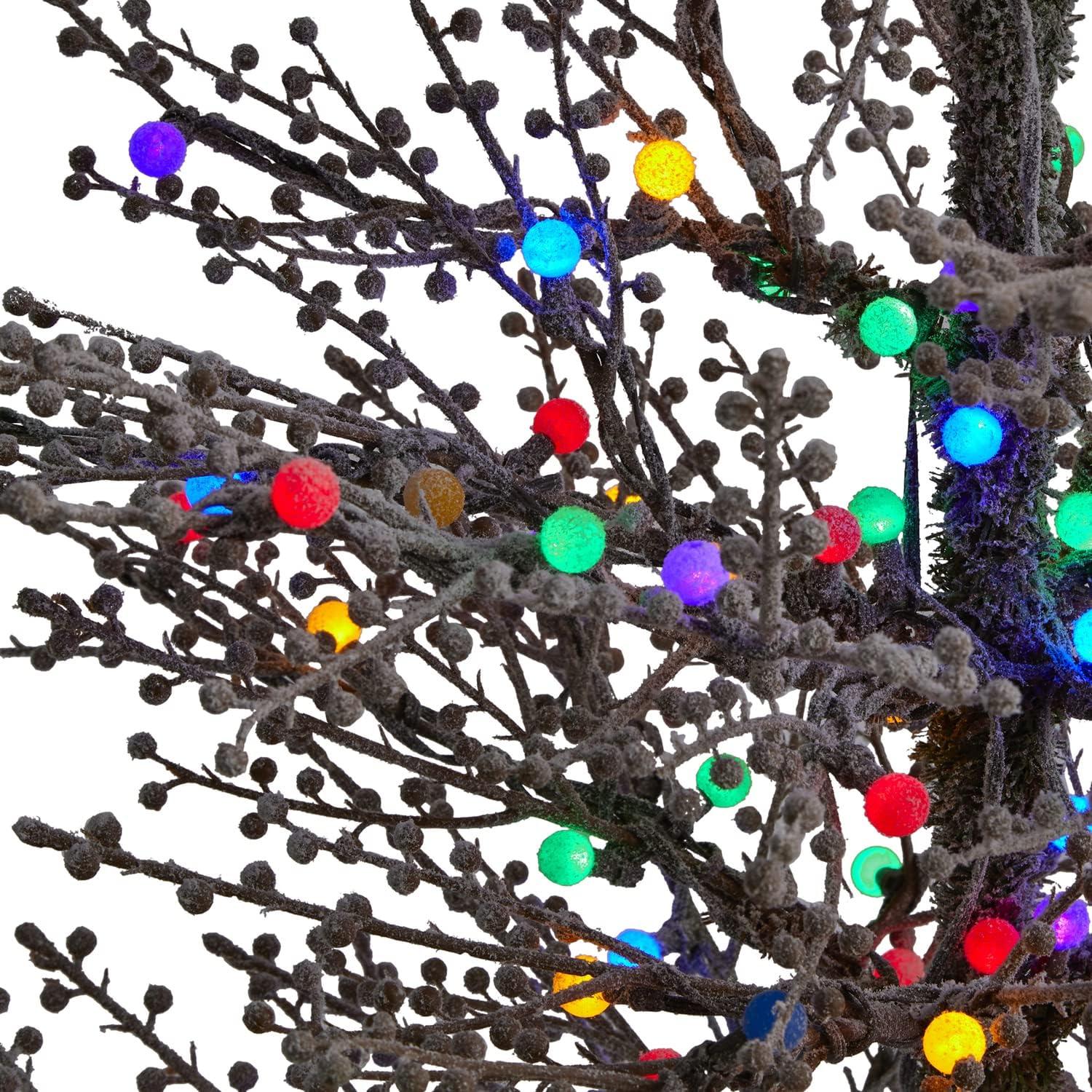 Nearly Natural 5' Frosted Berry Twig Prelit LED Gumball Light Artificial Christmas Tree