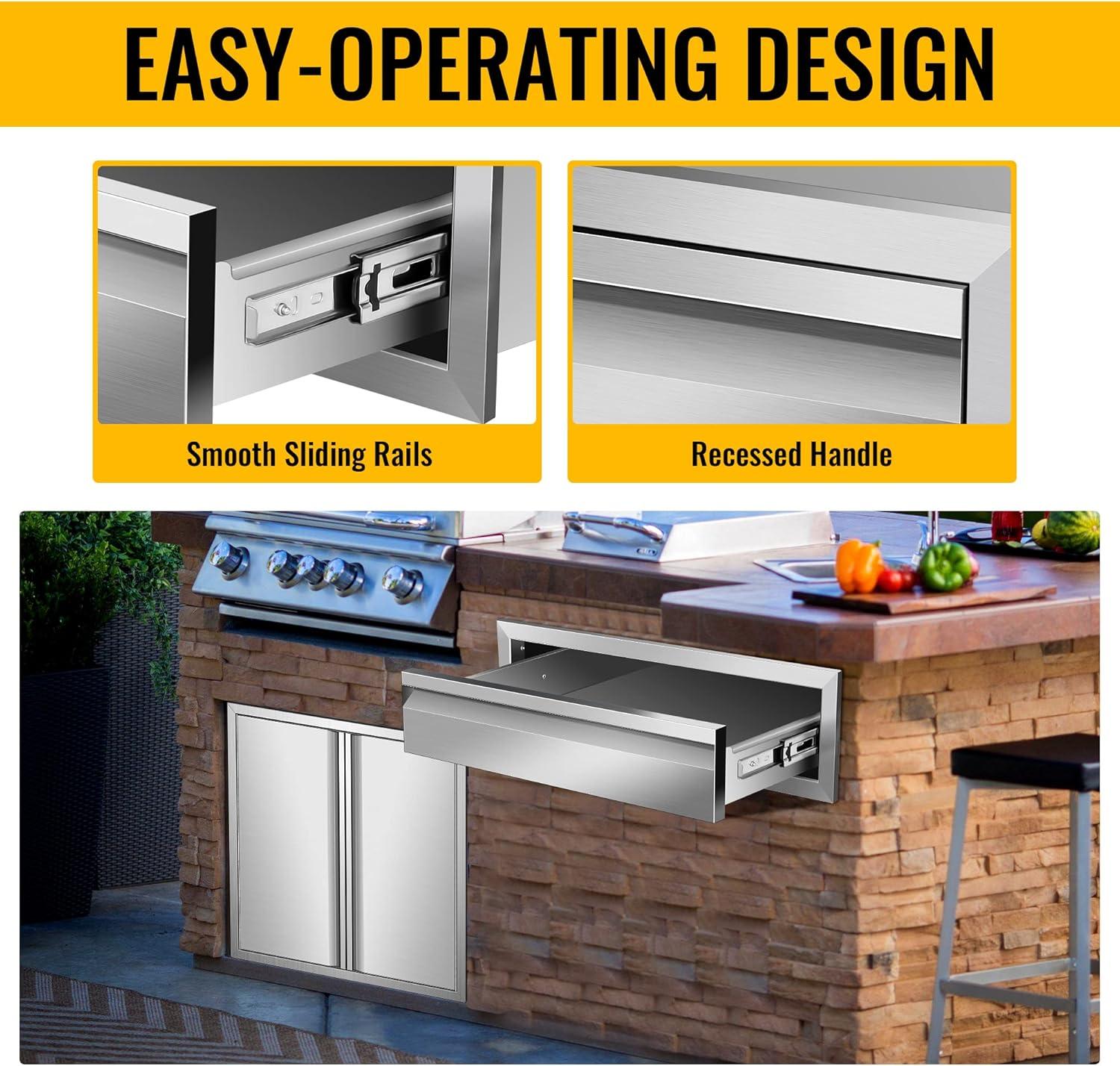 24" Stainless Steel Single BBQ Drawer for Outdoor Kitchen