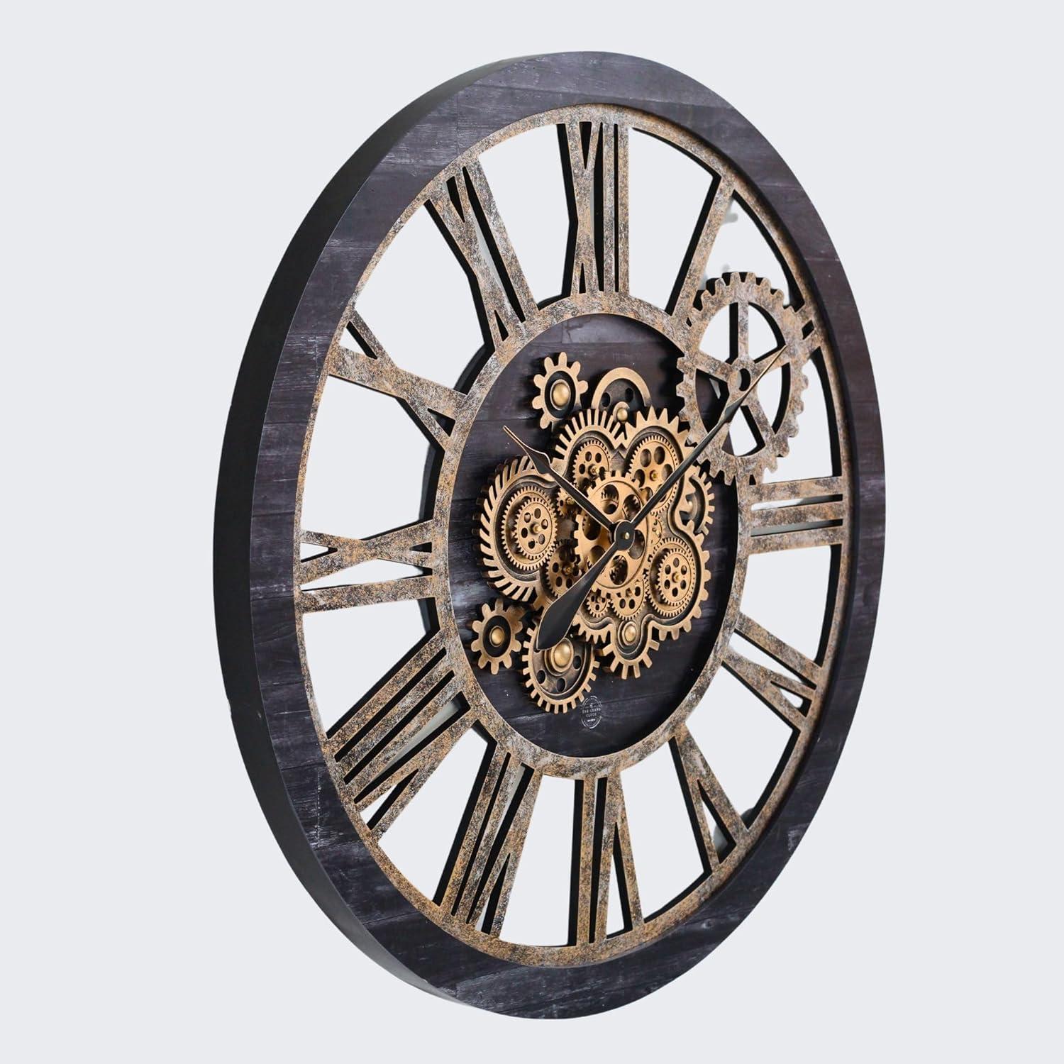 THE GEARS CLOCK Wall Clock with Real Moving Gears AM-LI_ 36 in Round Vintage-Black