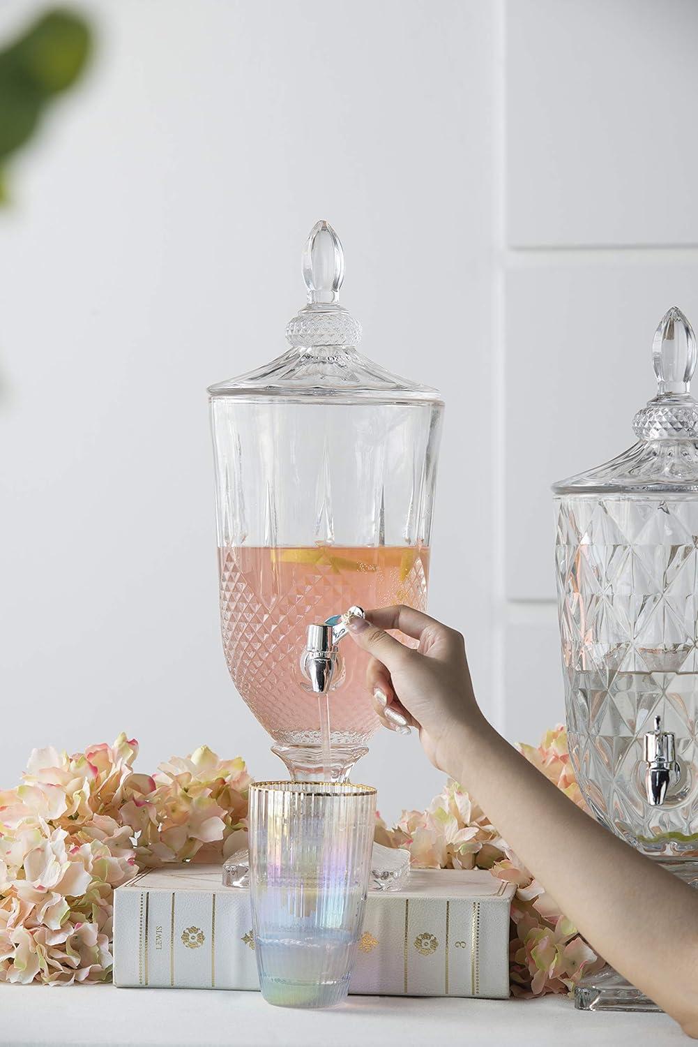 Modern Luxurious Beverage Drink Dispenser Crystal Glass Base and Lid Parties Weddings Events Catering 6.7" x 6.7" x 19"