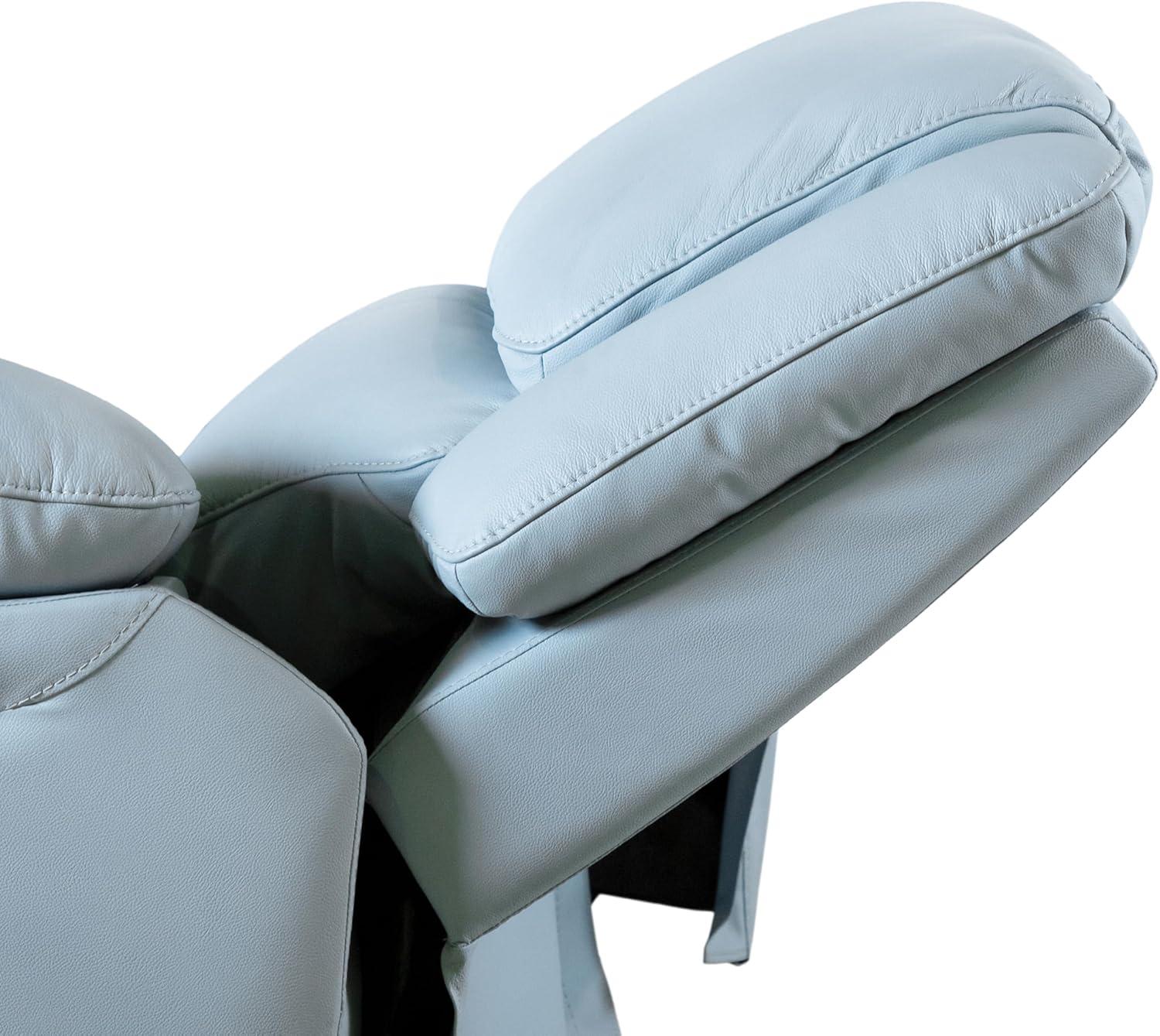 Powder Blue Leather Reclining Loveseat with Pillow Top Arms