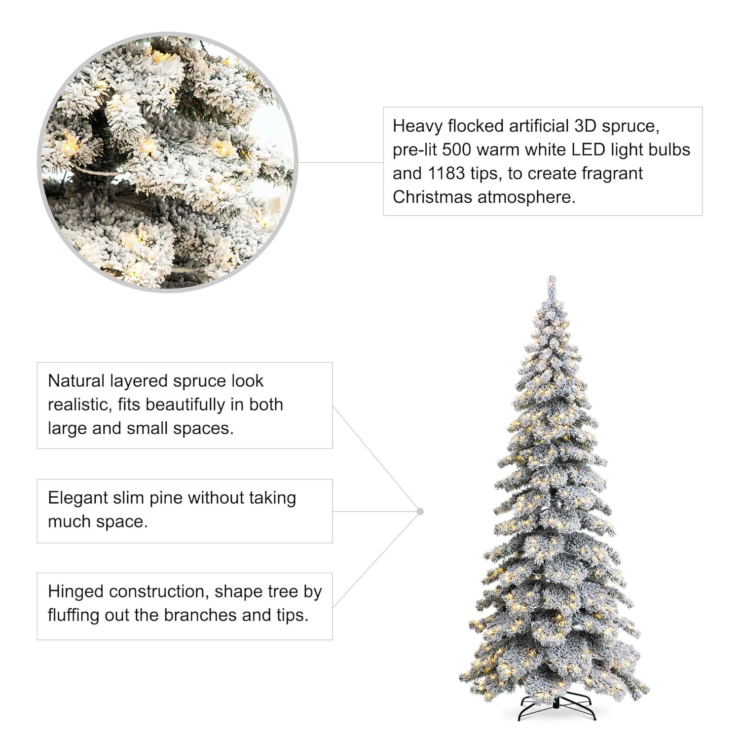 Glitz Design Glitzhome 9ft Pre-Lit Flocked Layered Spruce Artificial Christmas Tree with 500 Warm