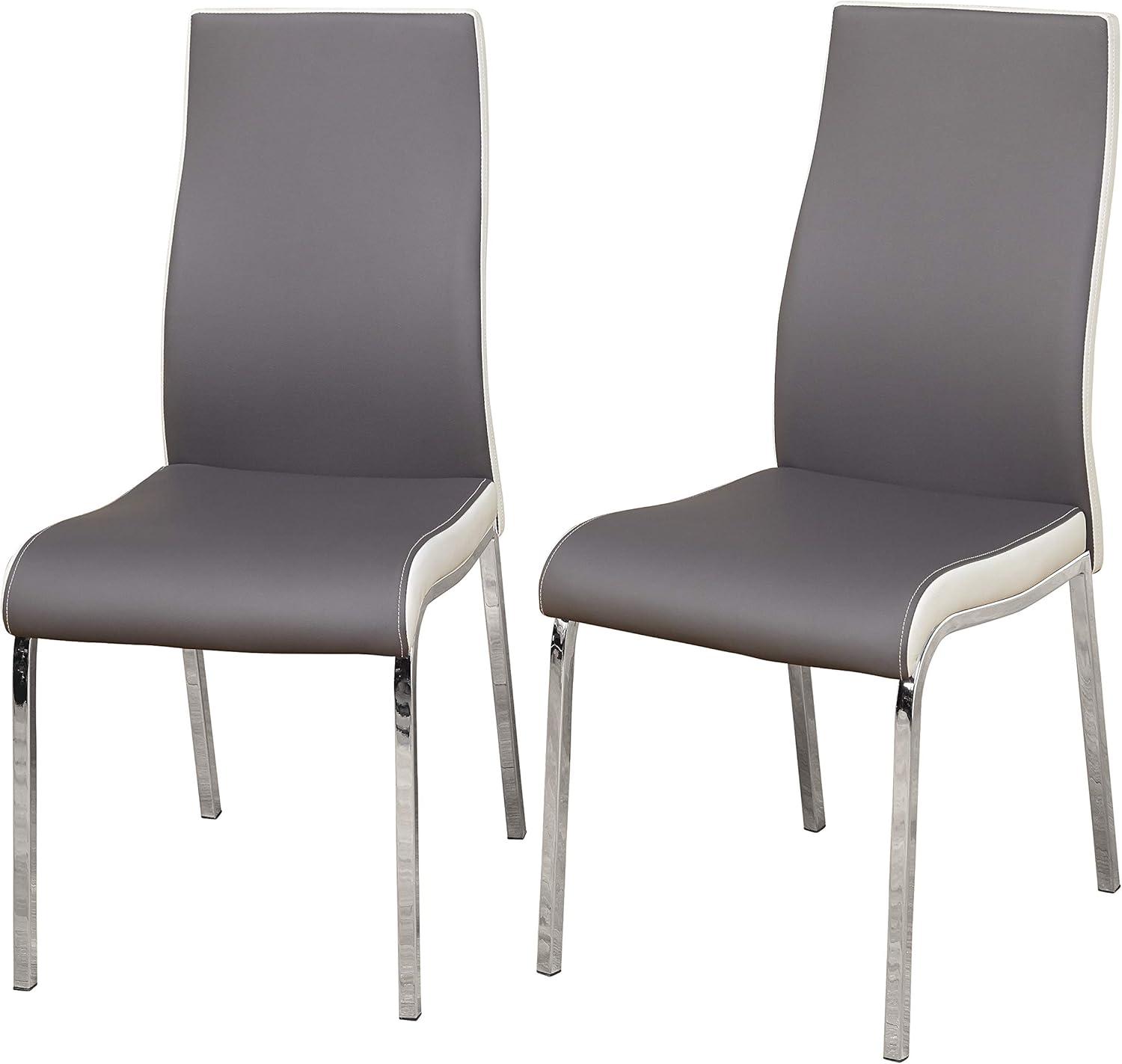 Set of 2 Gray and White Faux Leather Dining Chairs