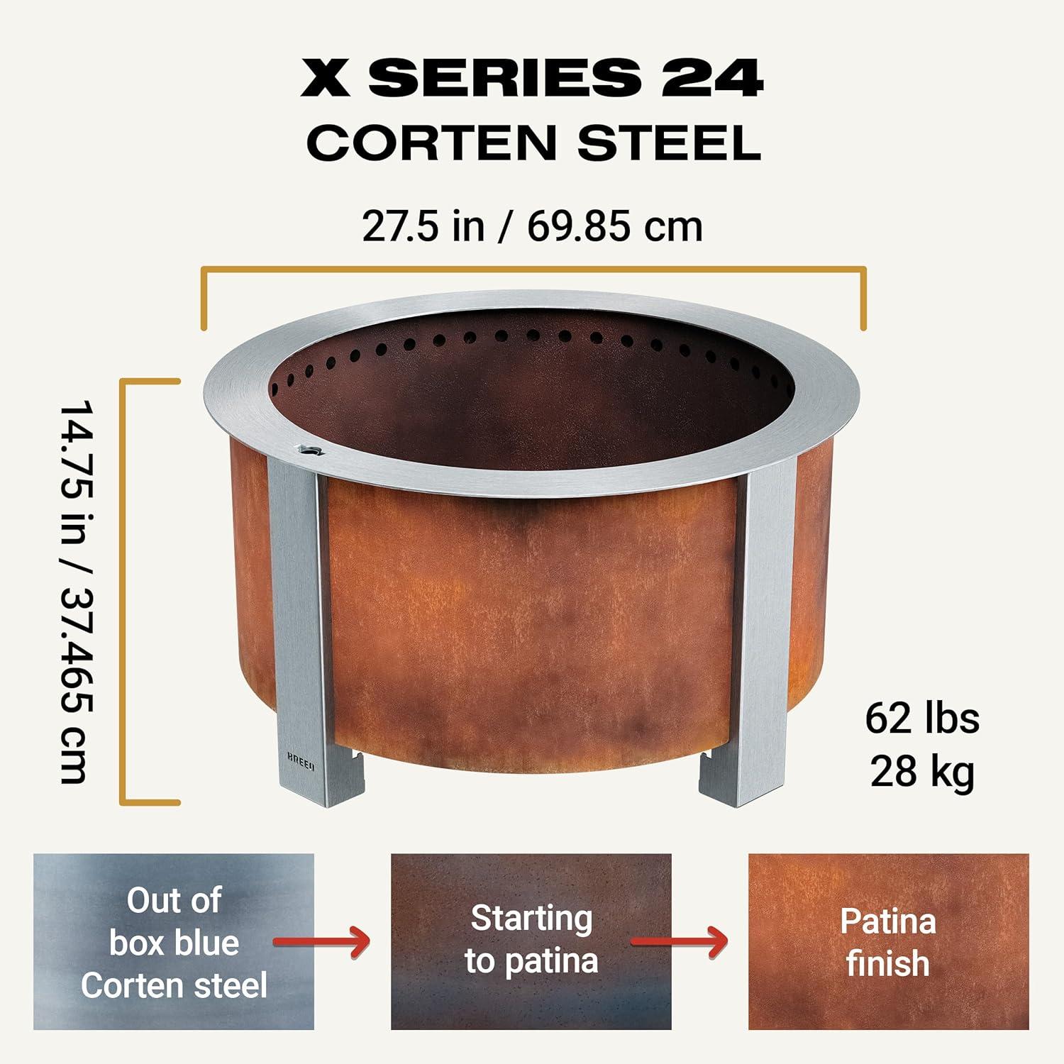Breeo X Series 24 Corten Smokeless Fire Pit 24 in. W Corten Steel Outdoor Round Wood Fire Pit