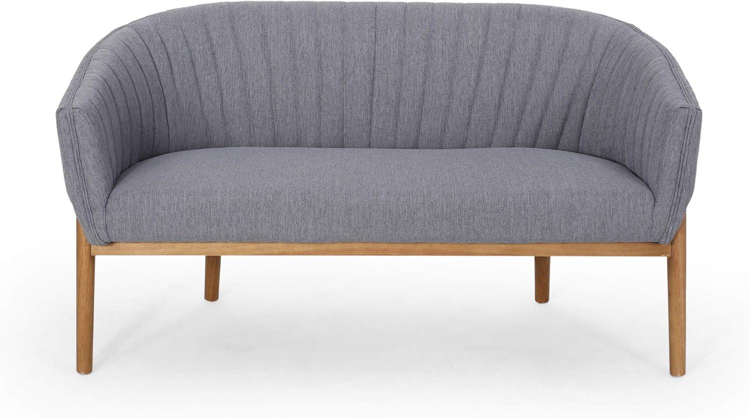 Deborah Mid-Century Beige Fabric Loveseat with Wood Legs