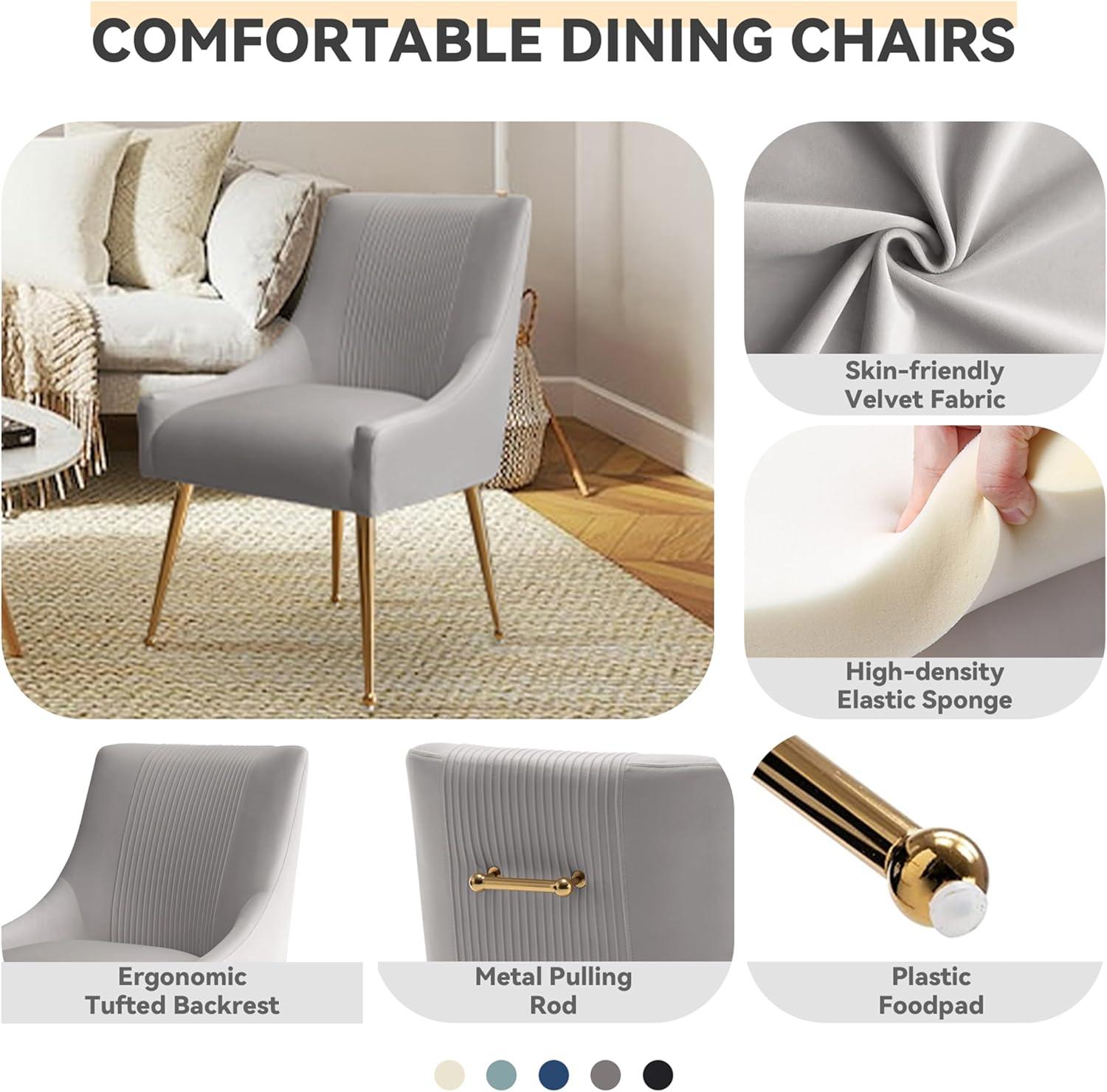 Dining Chairs,Modern Living Room Chairs, Velvet Upholstered Dining Room Chairs with Gold Legs,Tufted Accent Chair Set of 6 for Reception Room Bedroom Study Room(Grey)