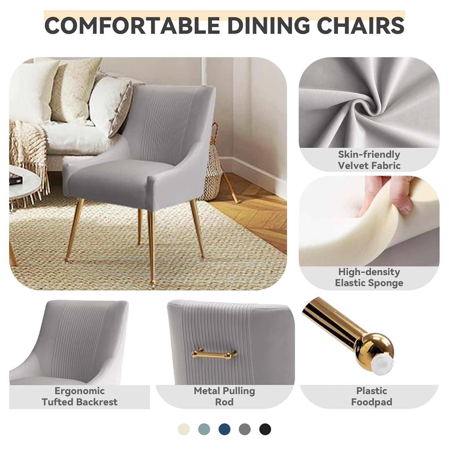 Dining Chairs,Modern Living Room Chairs, Velvet Upholstered Dining Room Chairs with Gold Legs,Tufted Accent Chair Set of 6 for Reception Room Bedroom Study Room(Grey)