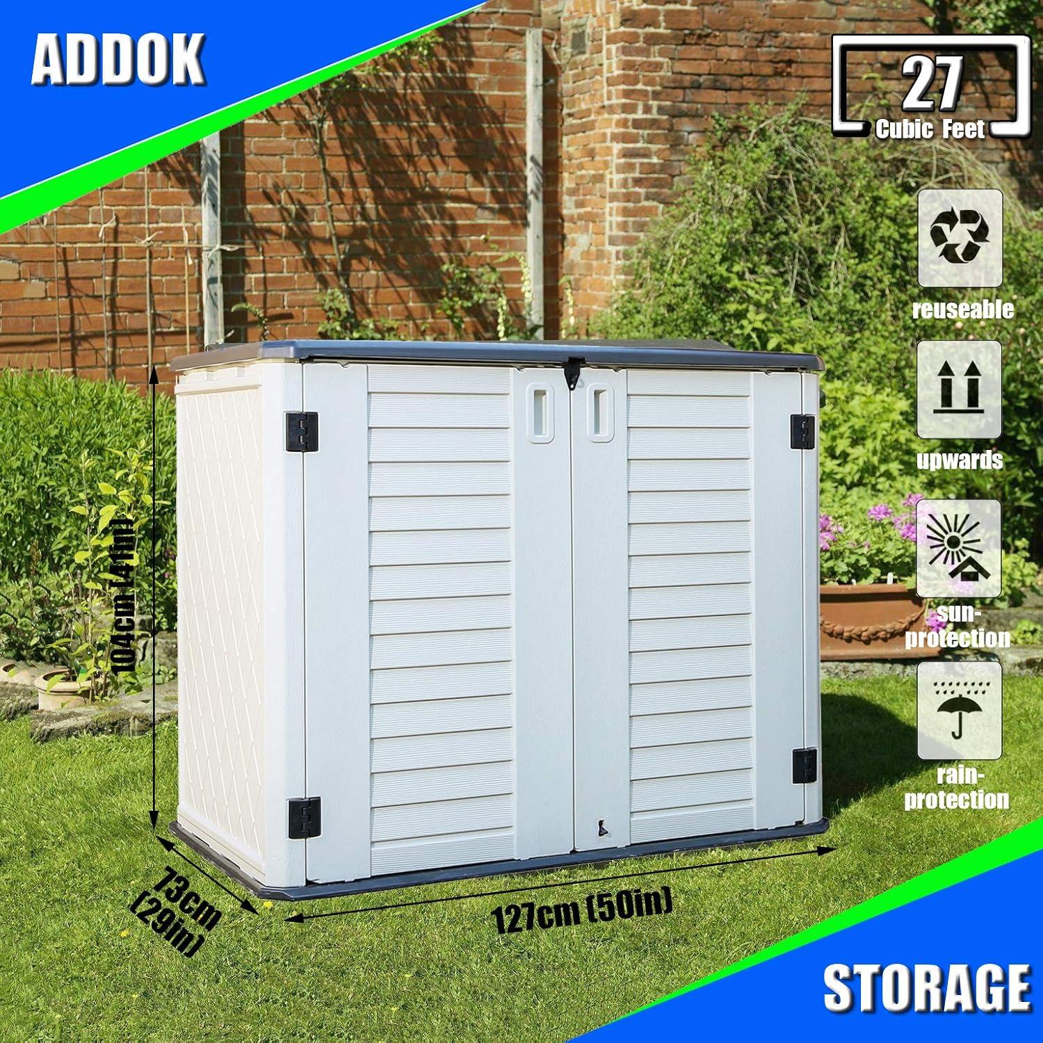 Off-White HDPE Horizontal Storage Shed with Roll-Up Door