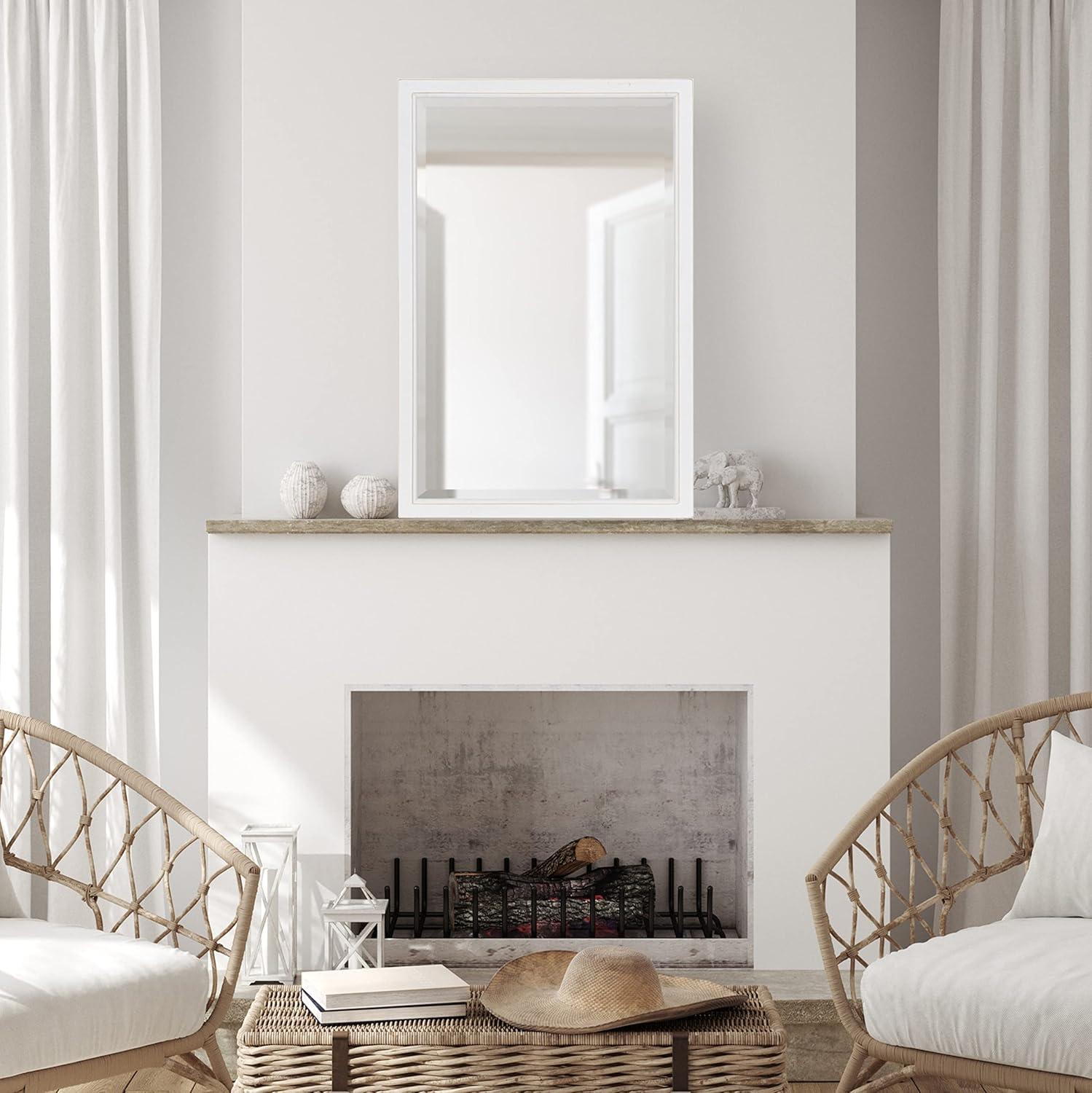 20" x 30" Hogan Wood Framed Decorative Wall Mirror White - Kate & Laurel All Things Decor: Modern Rectangle, No Assembly Required