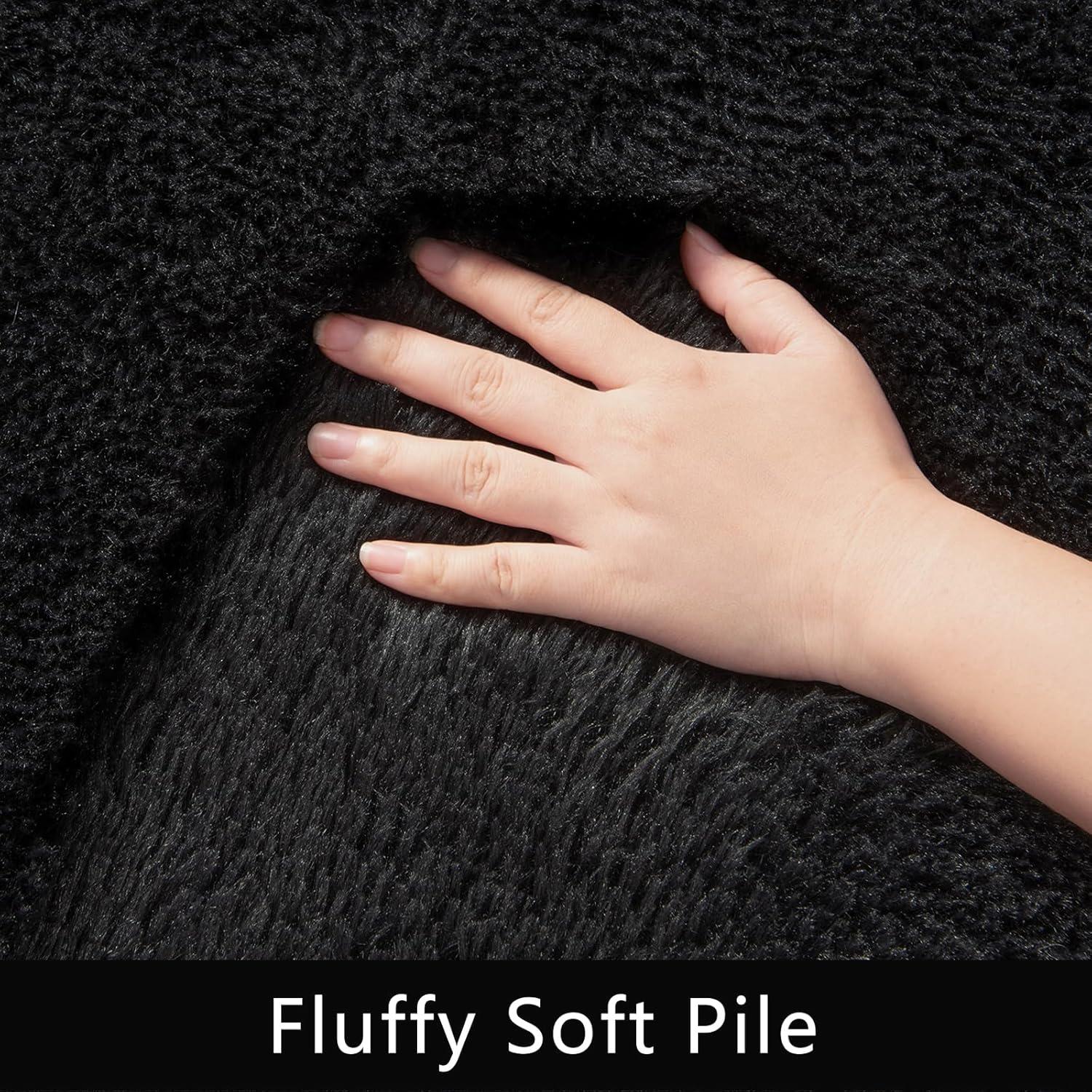 YJ.GWL Soft Fluffy Area Rugs for Bedroom Shaggy Living Room Rug Carpets for Bedroom Home Decor,4'x6',Black