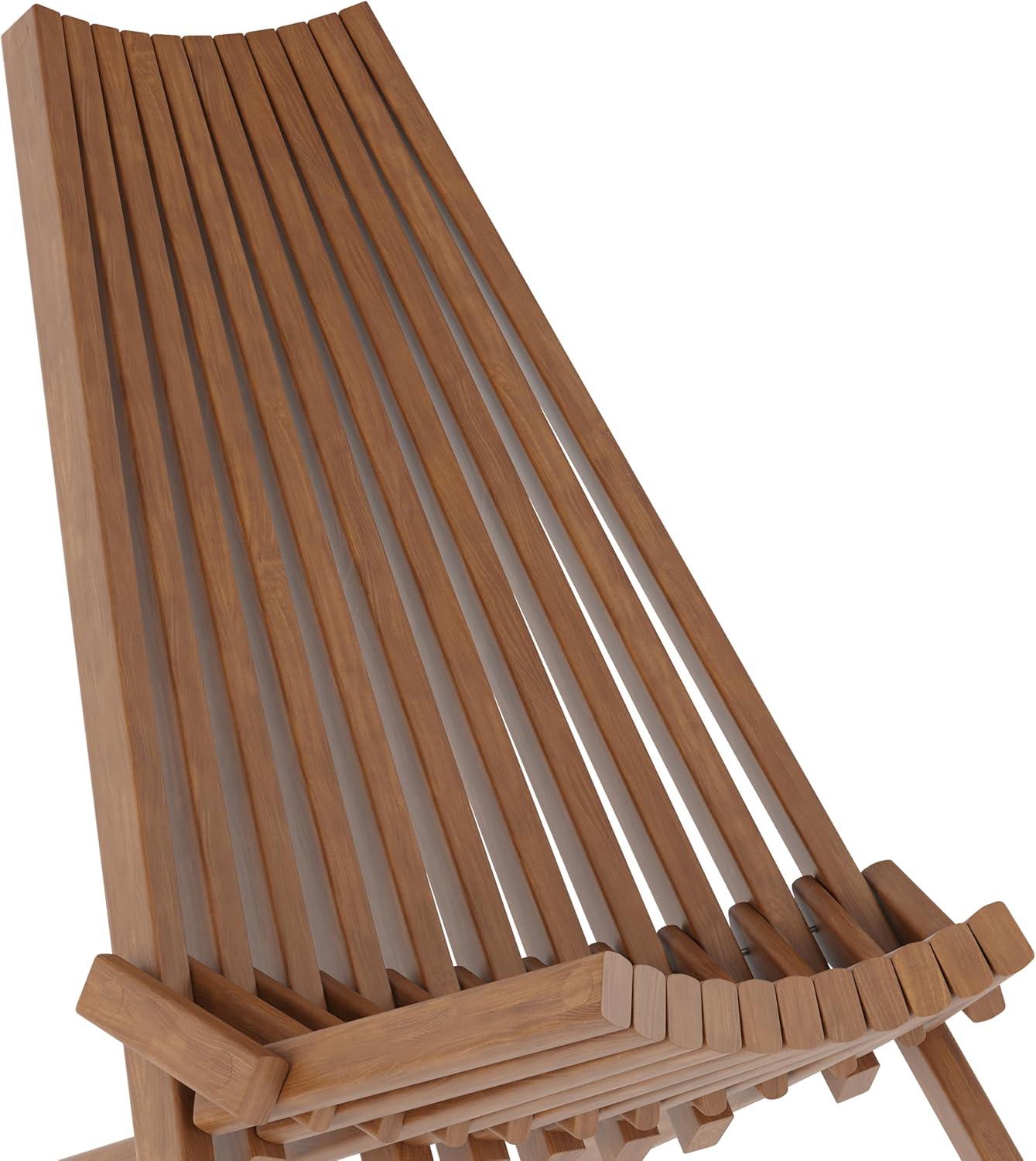 Flash Furniture Delia Commercial Grade Indoor/Outdoor Folding Acacia Wood Chair, Low Profile Lounge for Patio, Porch, Garden, Brown