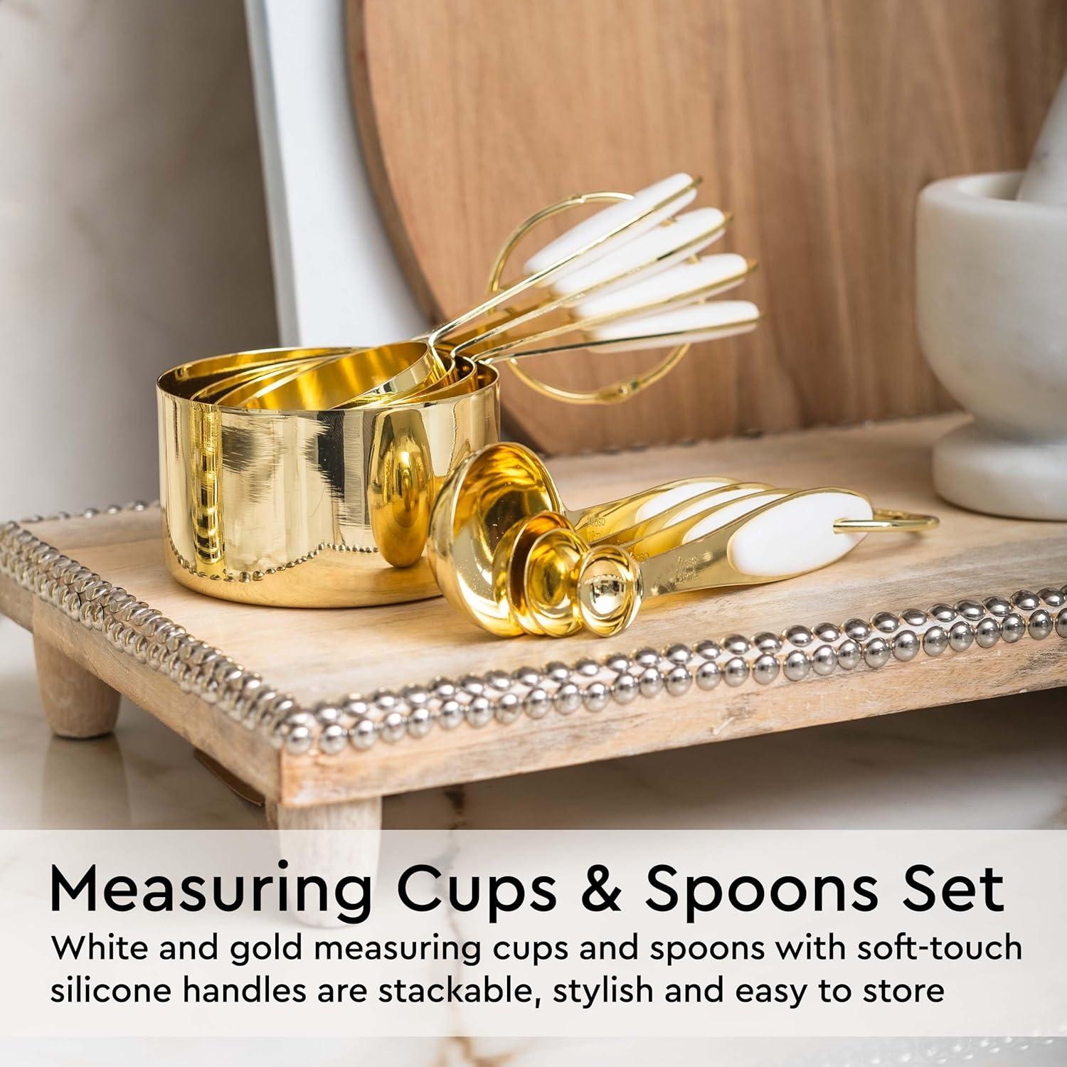 White and Gold Kitchen Utensils Set - 23 Piece Luxe White and Gold Kitchen Accessories Include Gold Measuring Cups and Spoons, White Silicone and Gold Cooking Utensils, White and Gold Kitchen Tools