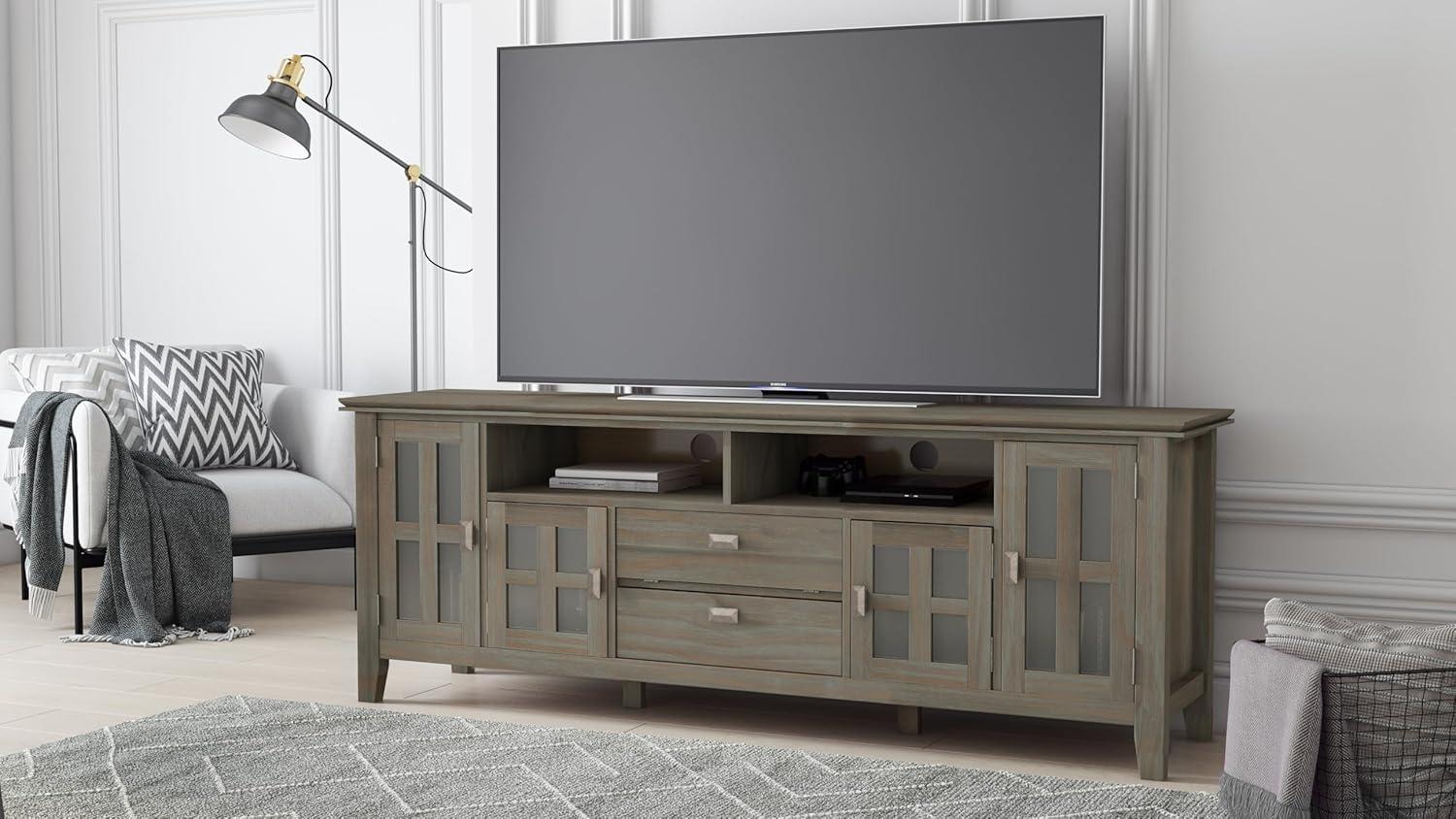 Artisan Wood 72" Transitional TV Media Stand in Gray For TVs up to 80"