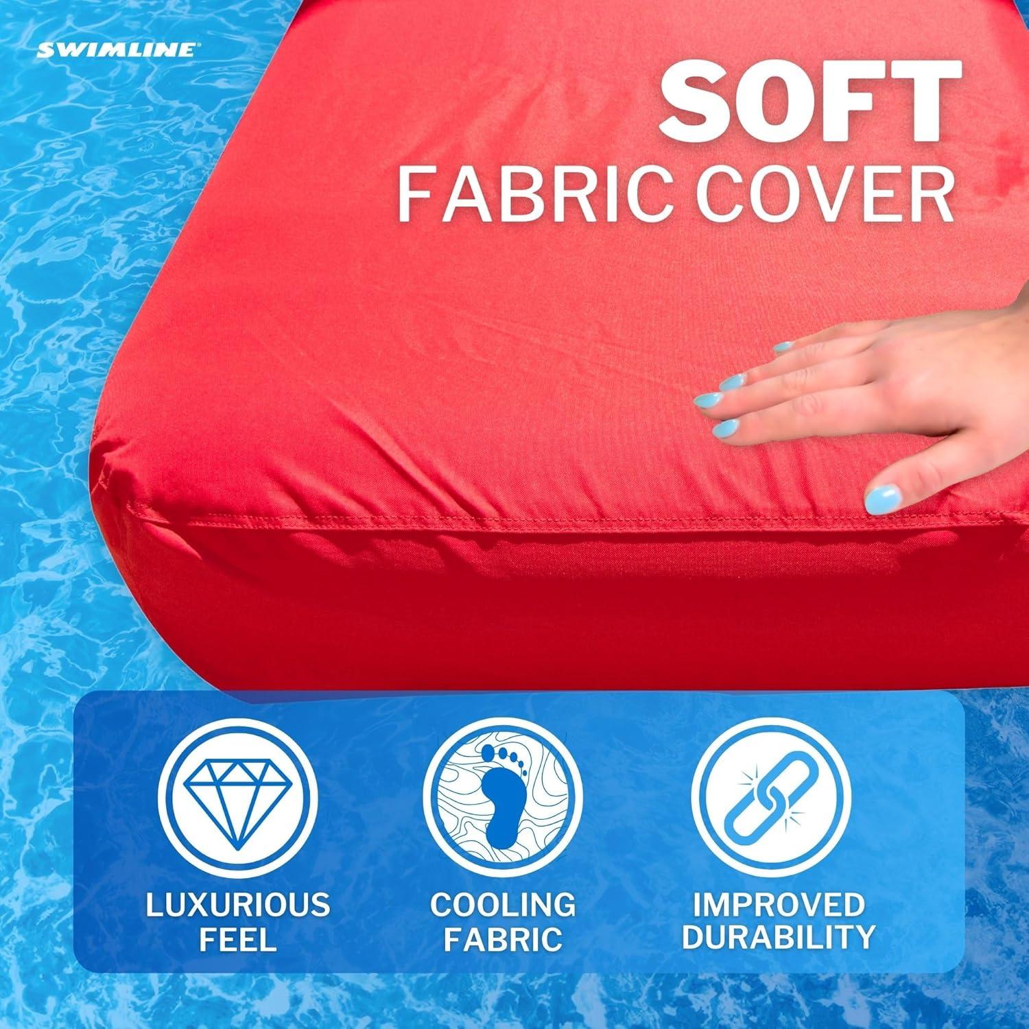 Solstice Sunsoft Fabric Covered Giant Oversized Inflatable Water Mattress Island, Pool Lake Lounge Float w/Adjustable Air Chambers, Red