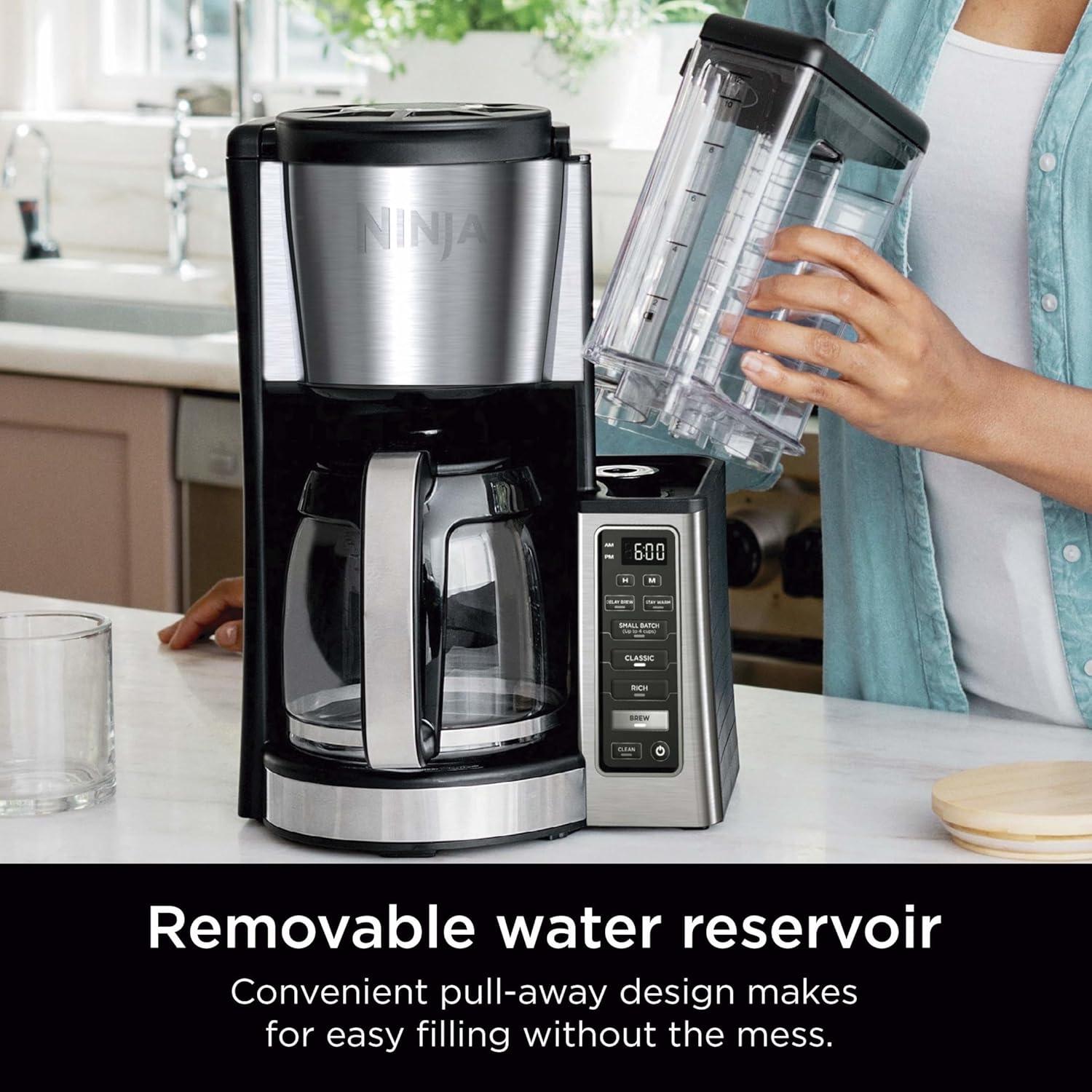 Ninja 12-Cup Programmable Coffee Maker with Classic and Rich Brews, 60 oz. Water Reservoir, and Thermal Flavor Extraction (CE201), Black/Stainless Steel