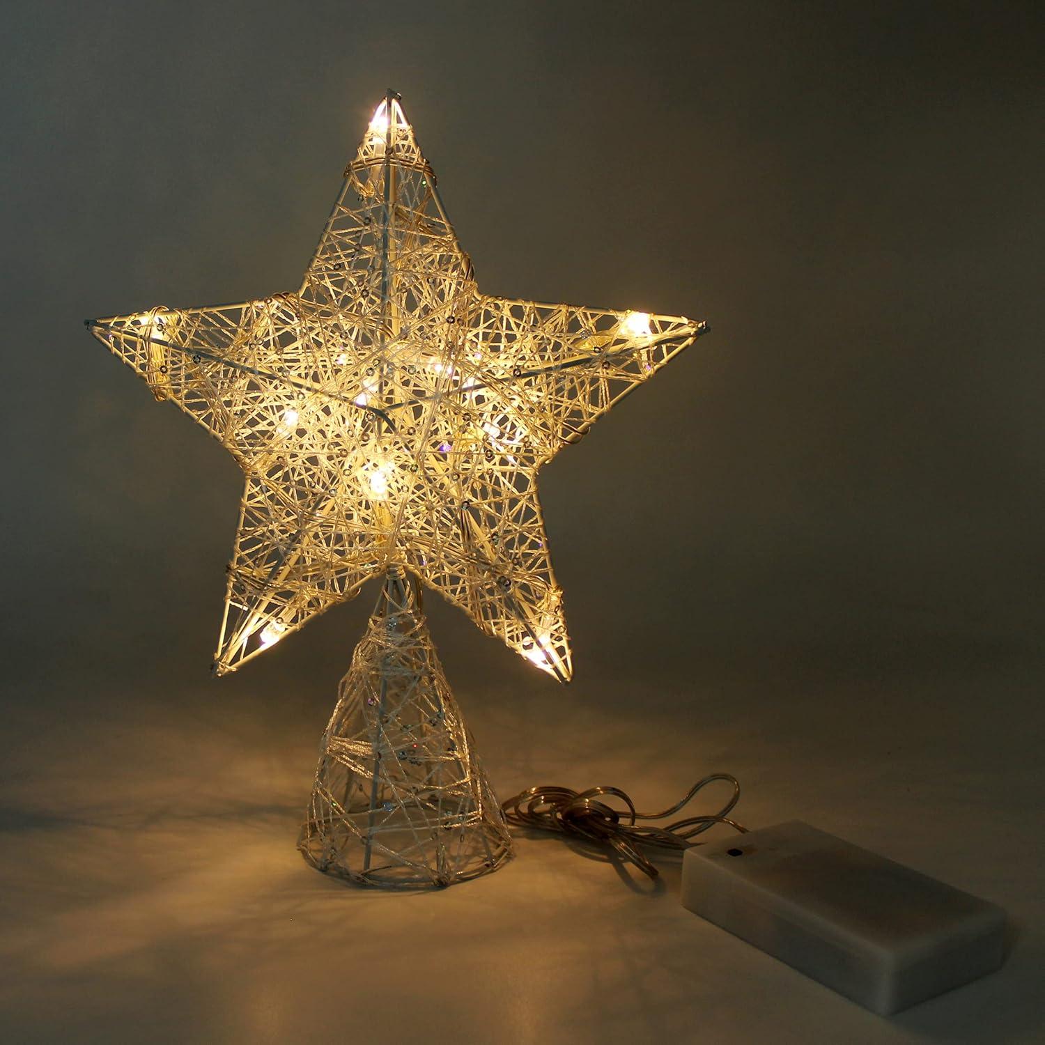 White LED Star Tree Topper with Timer, 8 x 10 Inch