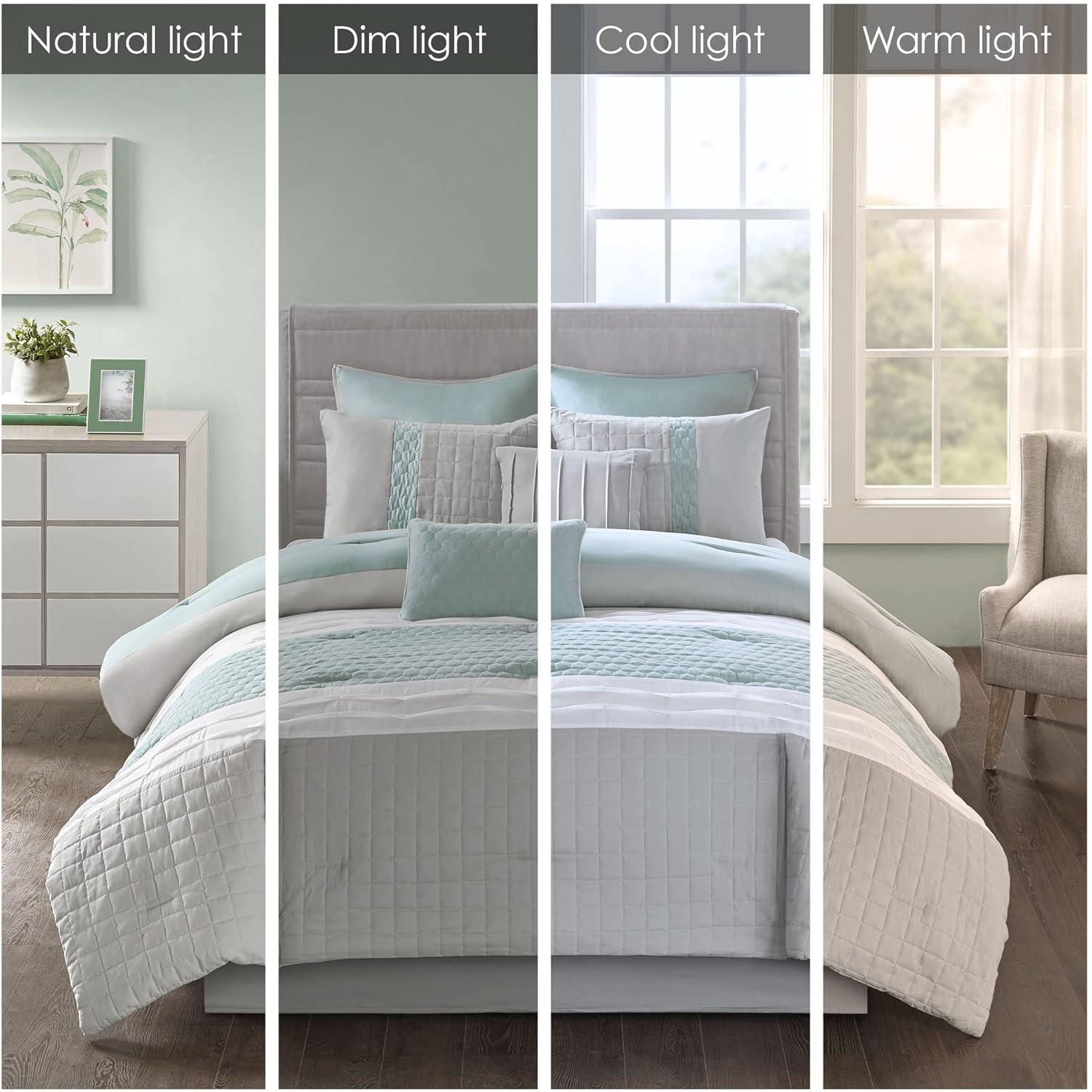 Seafoam and Gray Queen Microfiber 8-Piece Comforter Set