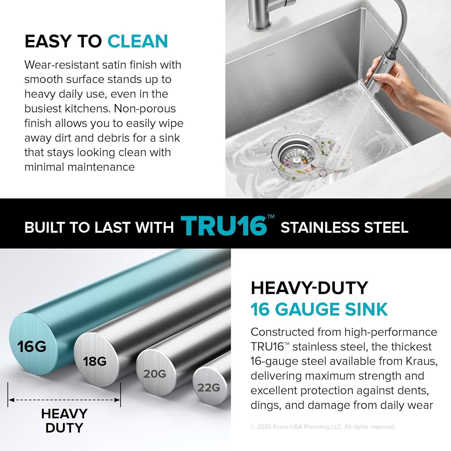 KRAUS Standart PRO™ Undermount 16 Gauge Stainless Steel Kitchen Sink