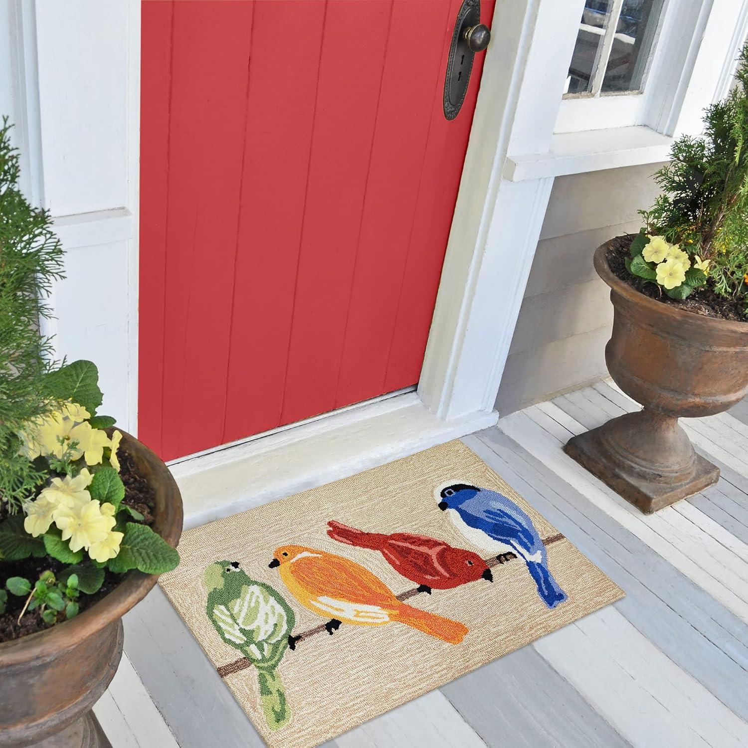 DBK Transitional  Frontporch Birds Indoor/Outdoor Red/Blue/Green Area Rug