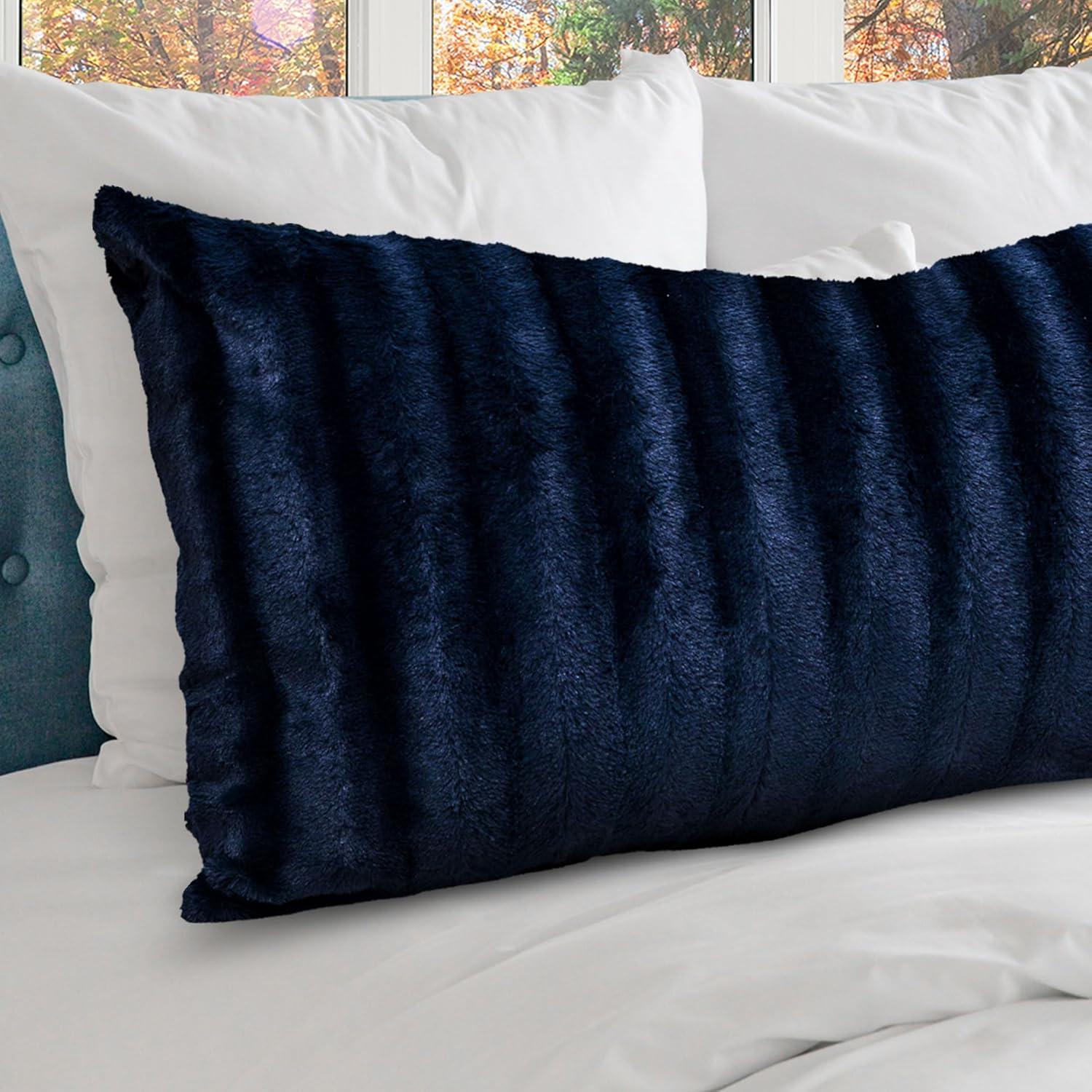 Blue Faux Fur Rectangular Body Pillow with Micro-Plush Side