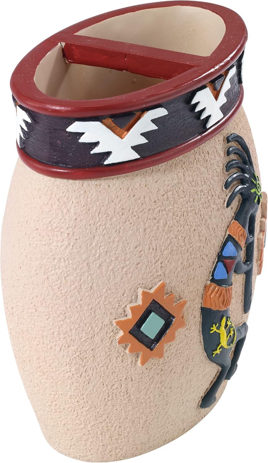 Beige Painted Resin Aztec Toothbrush Holder with Southwest Symbols