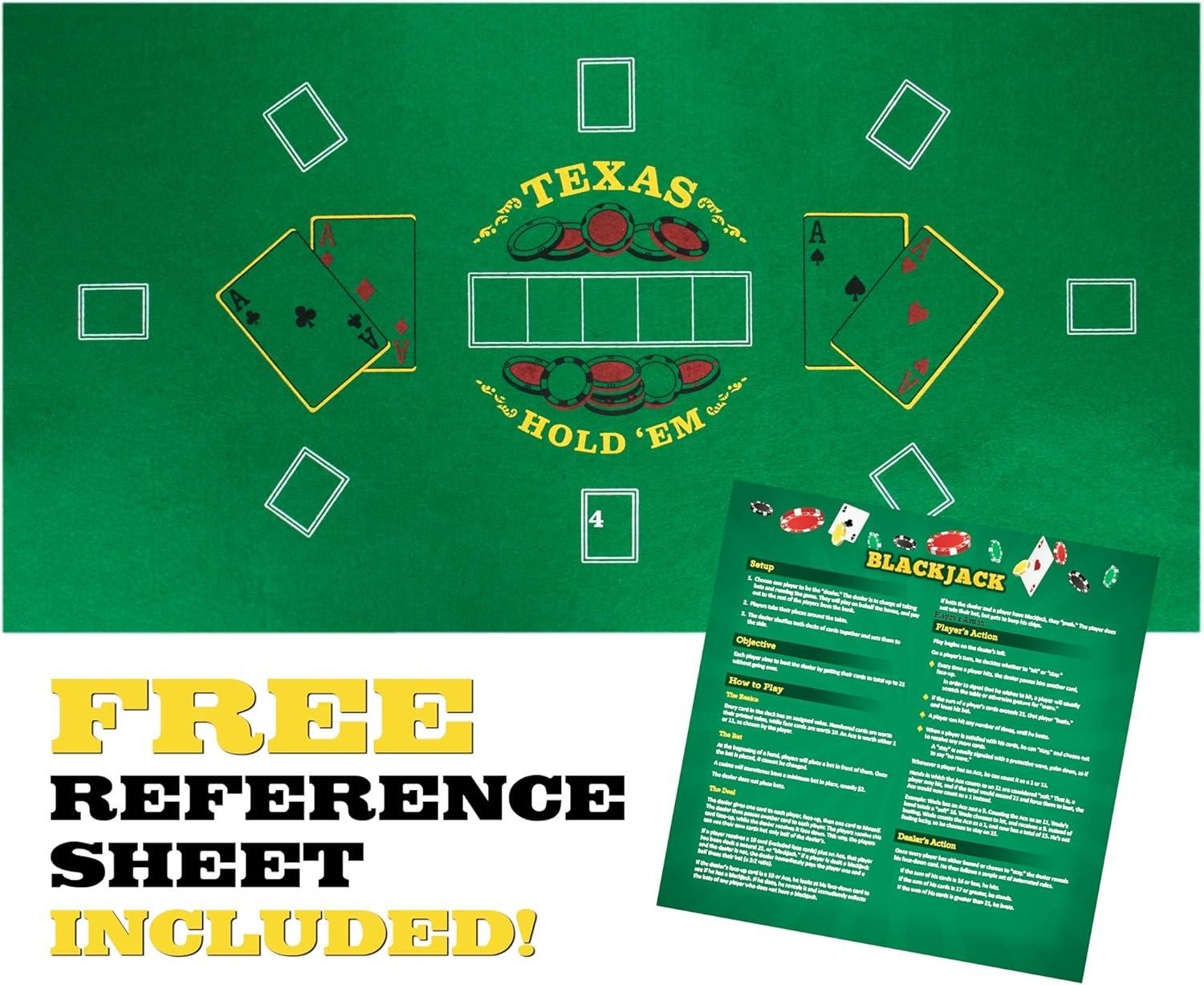 Green Double-Sided Felt Poker and Blackjack Tabletop Mat