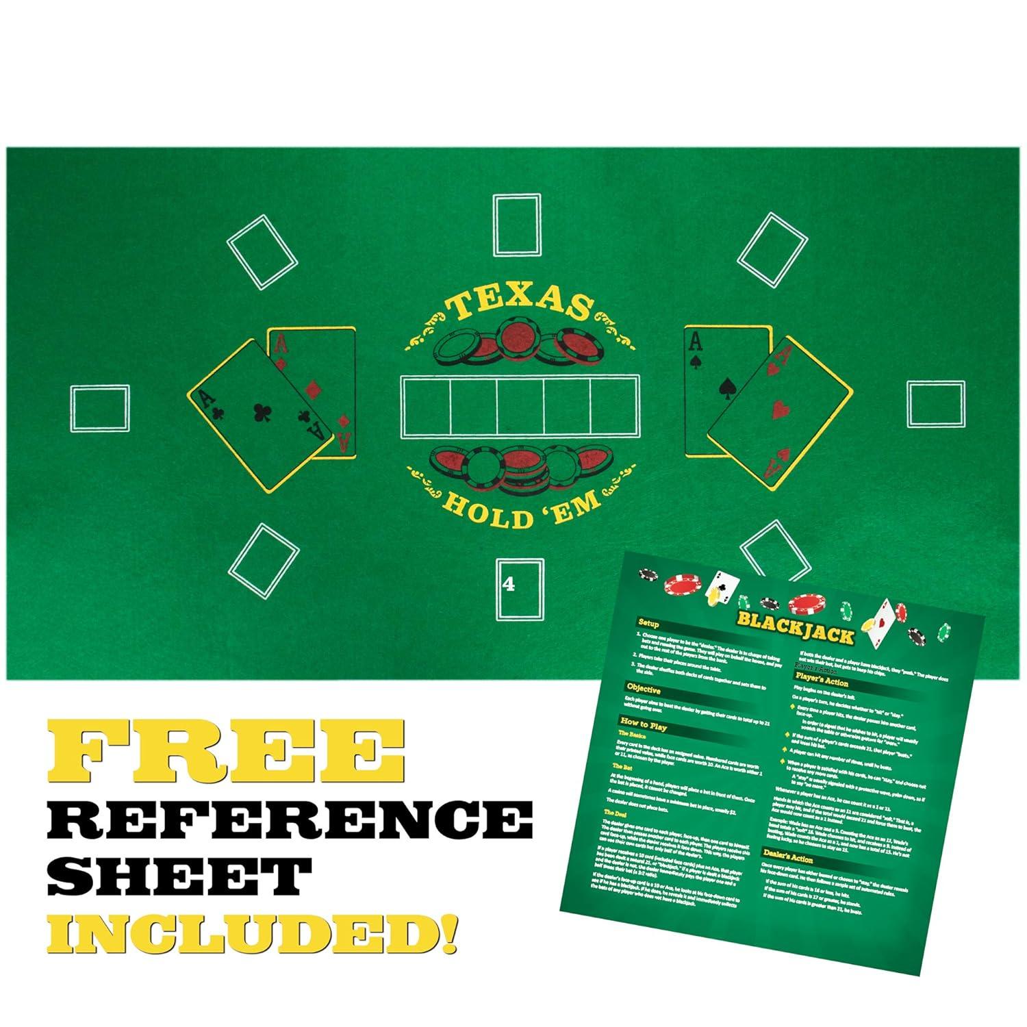 Green Double-Sided Felt Poker and Blackjack Tabletop Mat