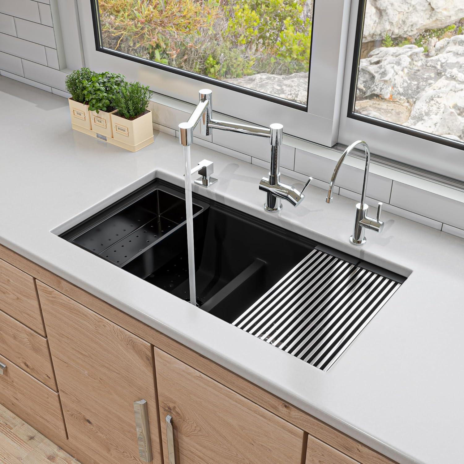 34'' L Double Bowl Granite Kitchen Sink
