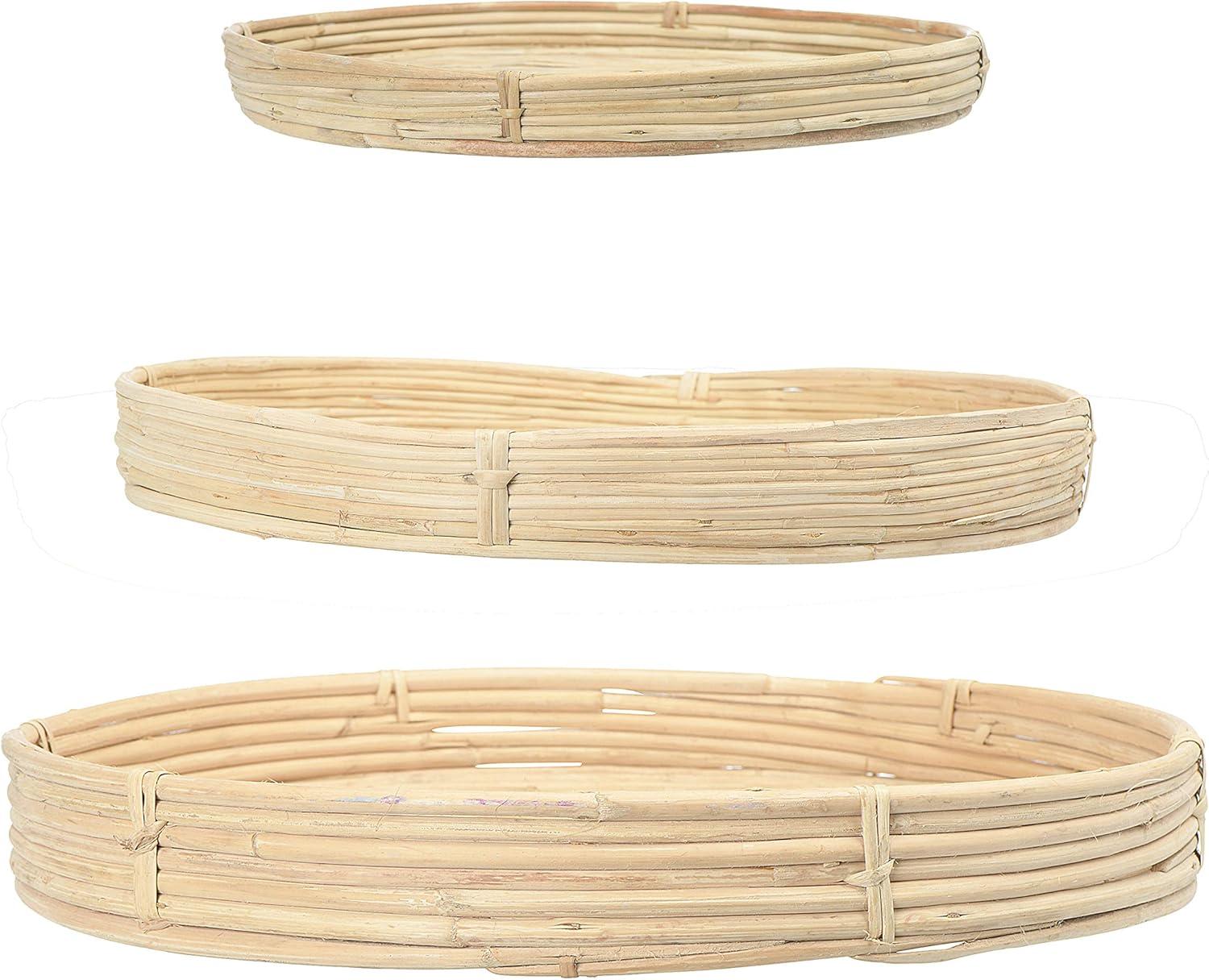 Natural Hand-Woven Round Rattan Trays, Set of 3