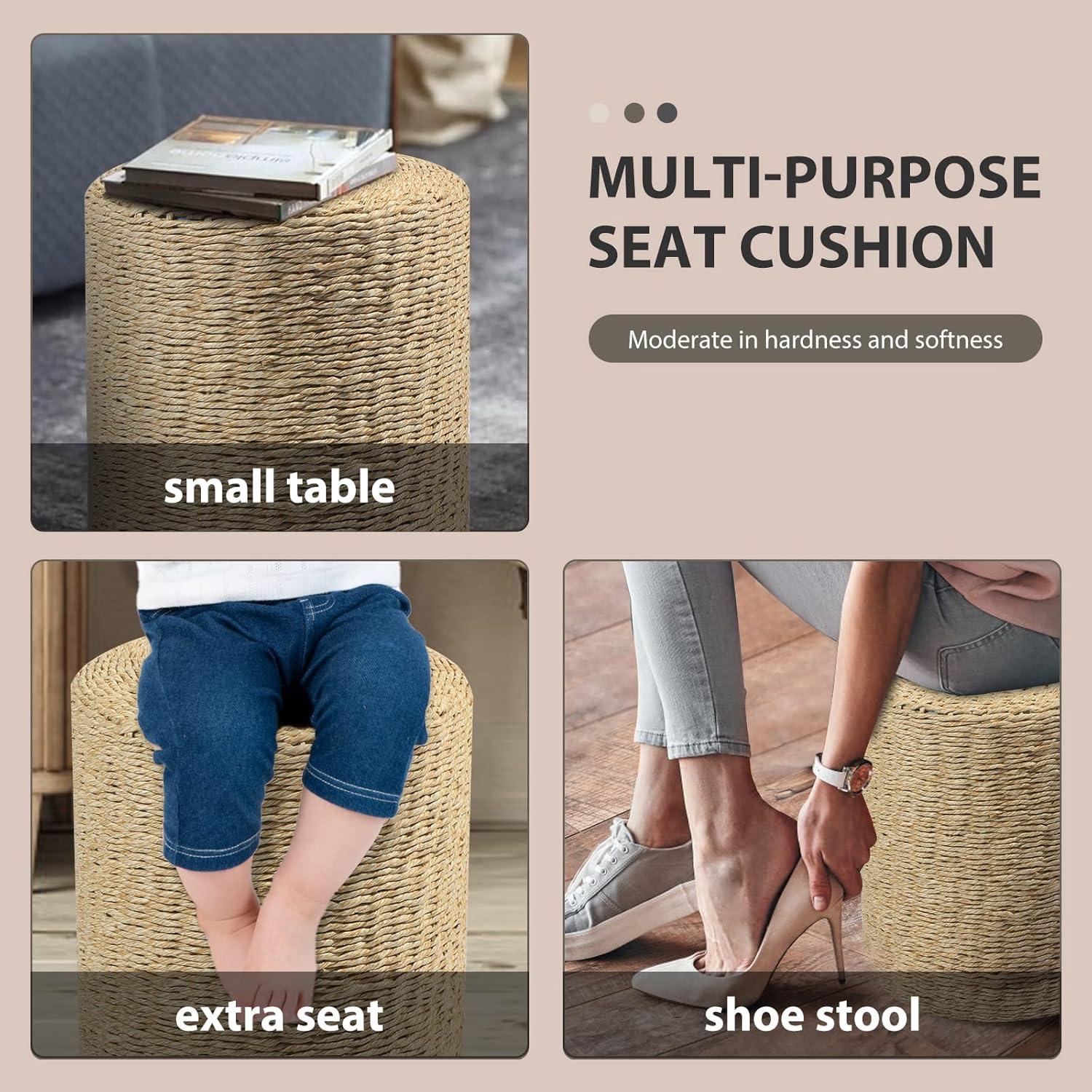 Mxfurhawa Pouf Ottoman Round Patio Foot Stool Outdoor, Natural Seagrass