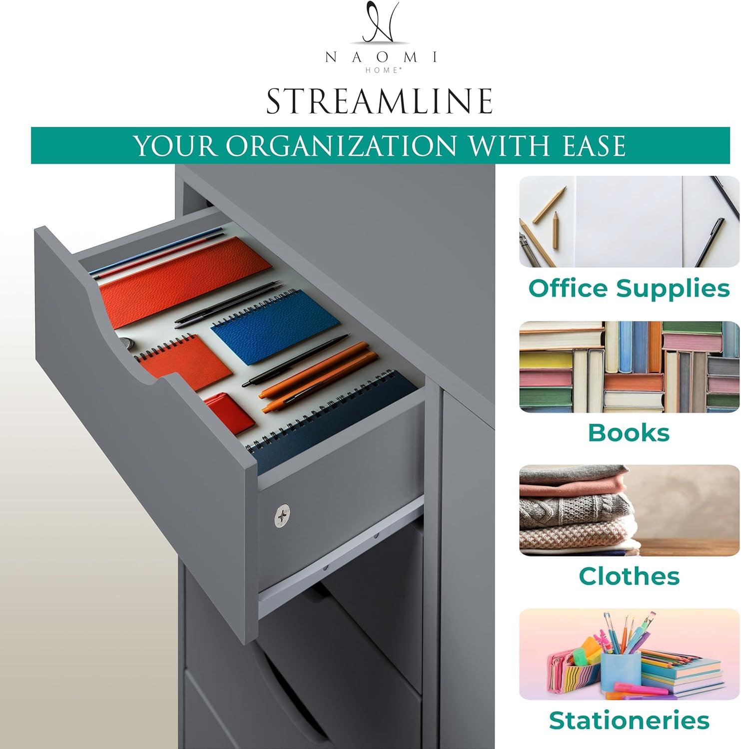 5 Drawer Dresser, Tall Dressers for Bedroom, Kids Dresser with Wheels, Storage Shelves with Drawers, Small Dresser for Closet, Makeup Dresser with 180 lbs Capacity - Grey