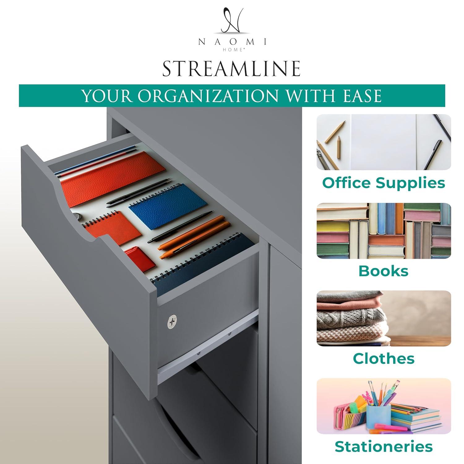 5 Drawer Dresser, Tall Dressers for Bedroom, Kids Dresser with Wheels, Storage Shelves with Drawers, Small Dresser for Closet, Makeup Dresser with 180 lbs Capacity - Grey