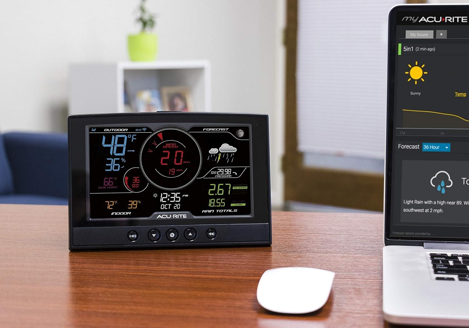 AcuRite AcuRite Iris (5-in-1) Home Weather Station with Direct-to-Wi-Fi Wireless Display and Alerts for Remote Monitoring Indoor/Outdoor Temperature and Humidity with Wind Speed/Direction (01544M)