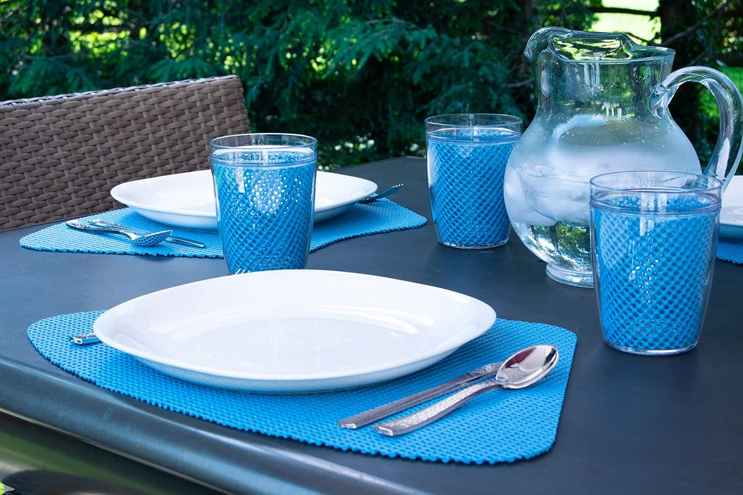 Kraftware Fishnet Wedge Placemats to Add Color to Any Round Outdoor Table (Set of 6) Niagara Blue
