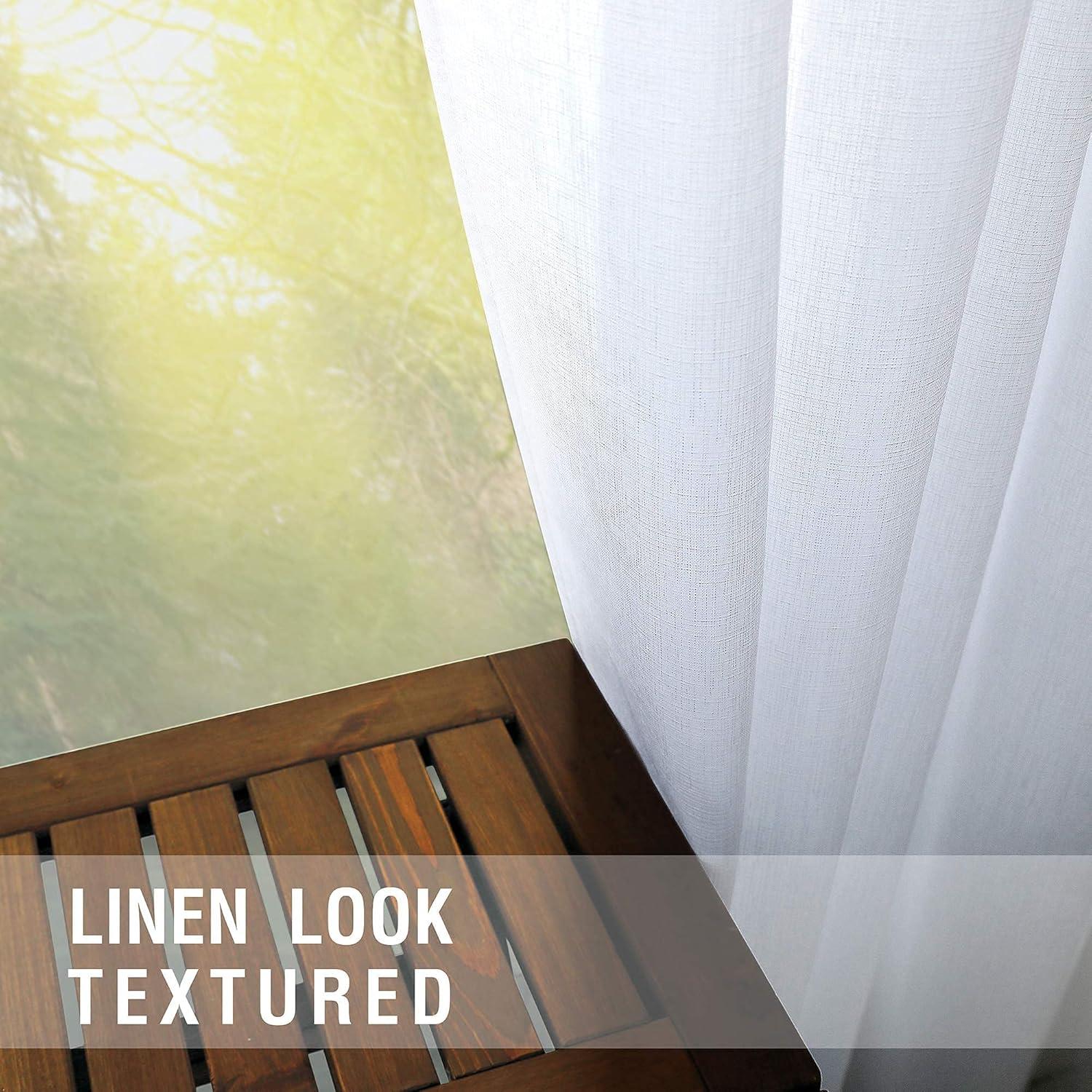 White Linen Semi-Sheer Light-Filtering Rod Pocket Curtains, 63" Length