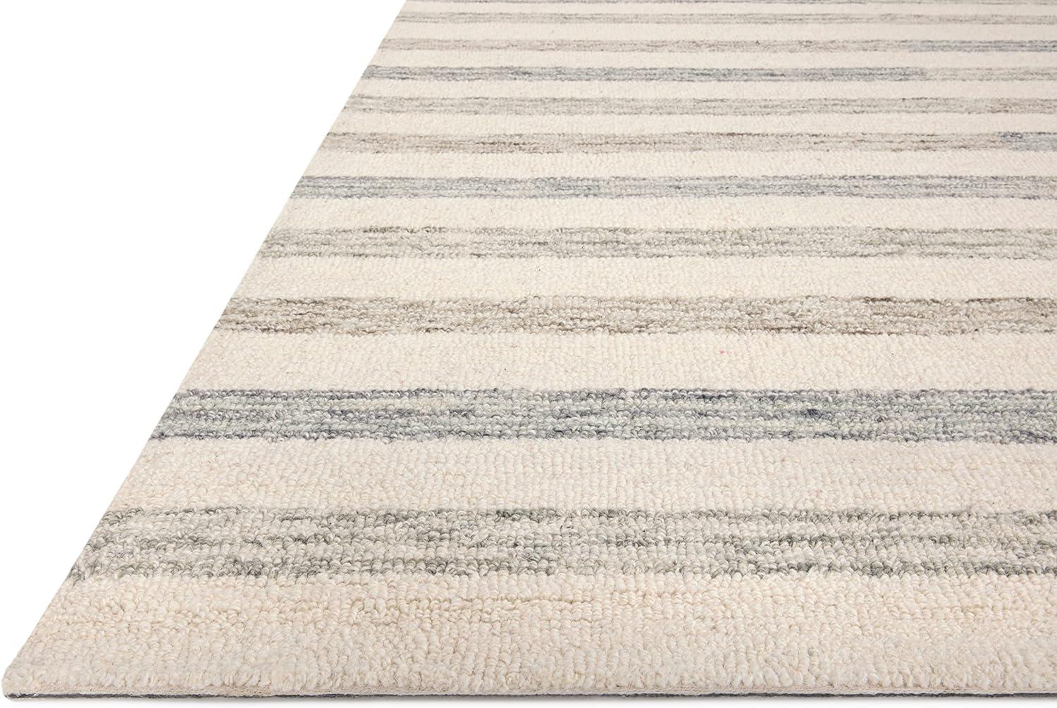 Ivory Stripe High Pile Hand-Tufted Wool Area Rug